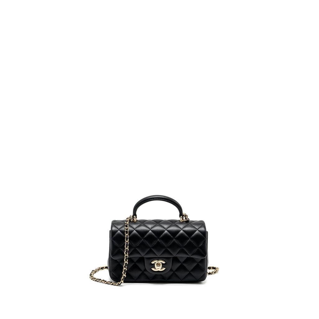 CHANEL TOP HANDLE MINI RECTANGULAR FLAP BAG LAMBSKIN BLACK LGHW (MICROCHIP)