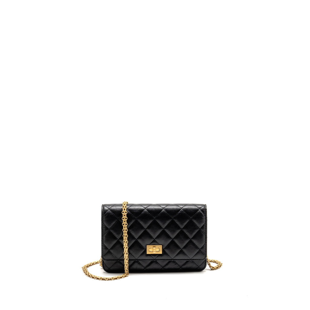 CHANEL 2.55 REISSUE WALLET ON CHAIN LAMBSKIN BLACK GHW (MICROCHIP)