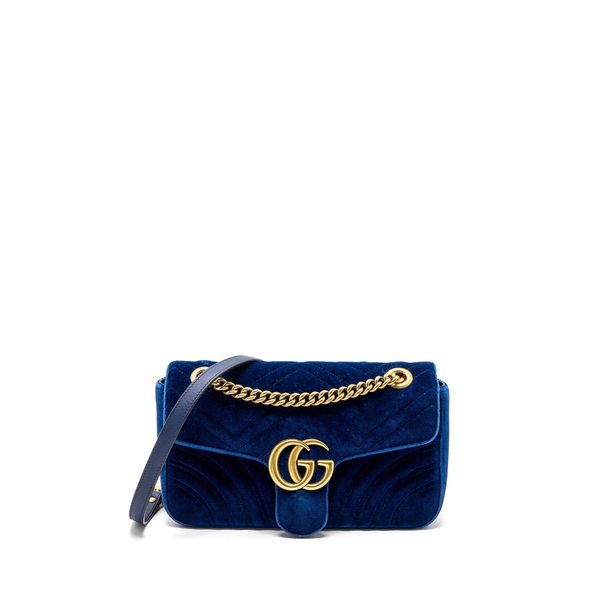 GUCCI GG MARMONT SHOULDER BAG VELVET BLUE GHW