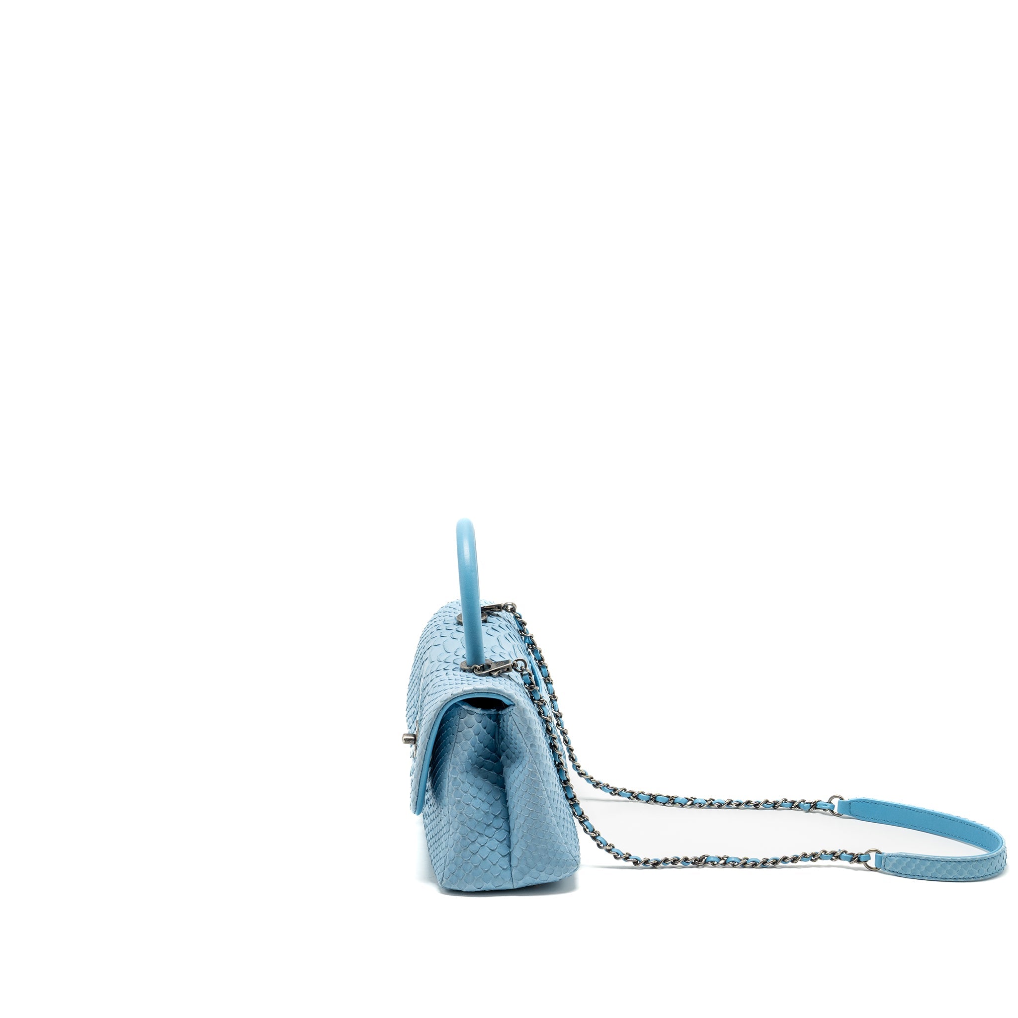 CHANEL SMALL COCO HANDLE PYTHON LIGHT BLUE RUTHENIUM HARDWARE