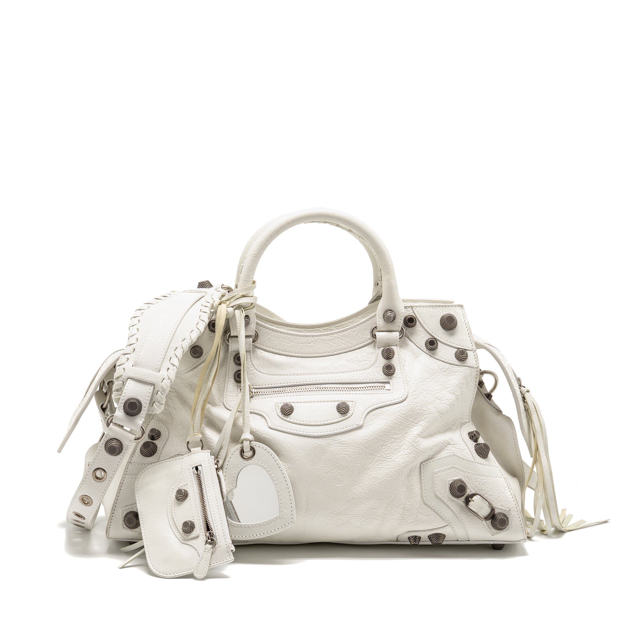 BALENCIAGA NEO CAJOLE CITY SHOULDER BAG LEATHER WHITE SHW