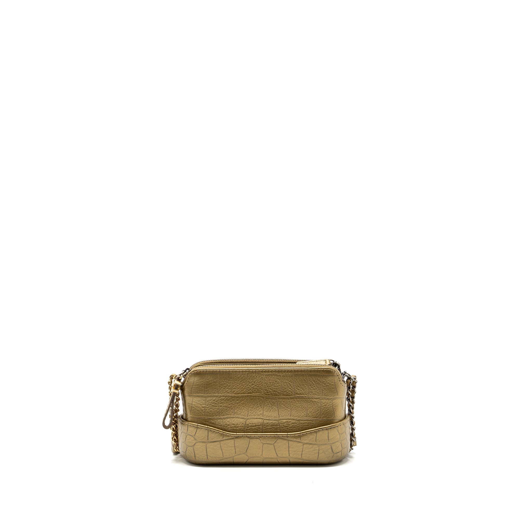 CHANEL GABRIELLE DOUBLE ZIP CLUTCH ON CHAIN CROCODILE-EMBOSSED CALFSKIN GOLD MULTICOLOUR HARDWARE