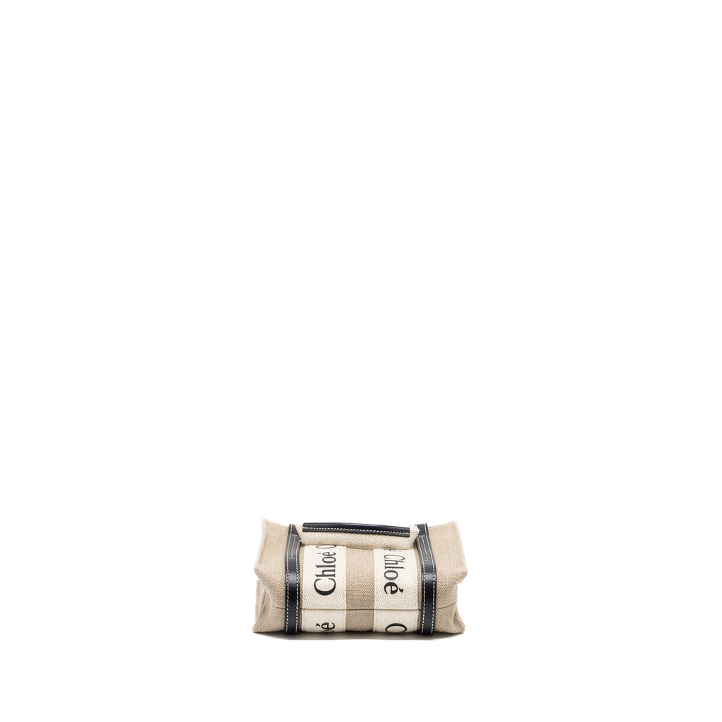 CHLOE WOODY MINI TOTE BAG CANVAS BEIGE/BLACK