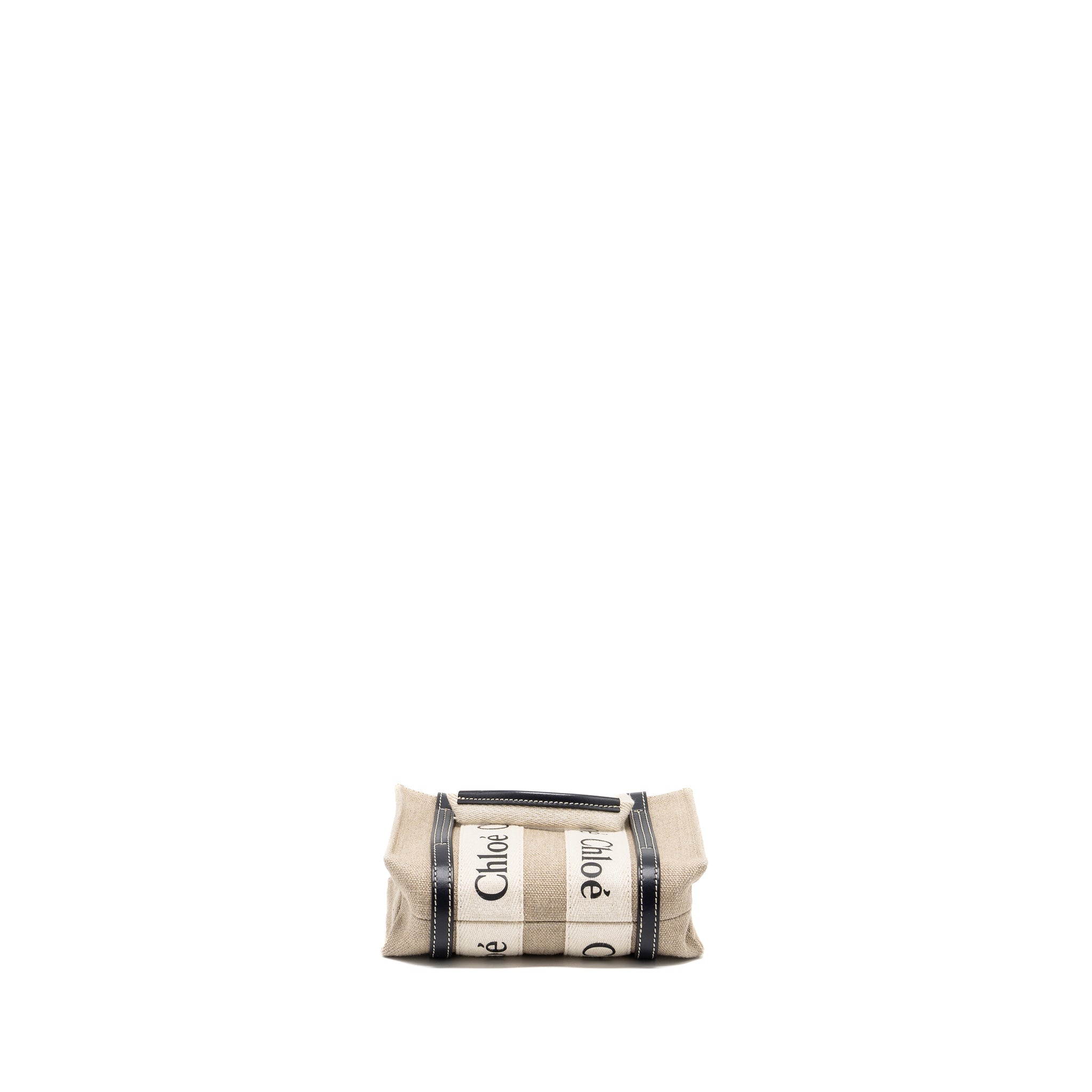 CHLOE WOODY MINI TOTE BAG CANVAS BEIGE/BLACK