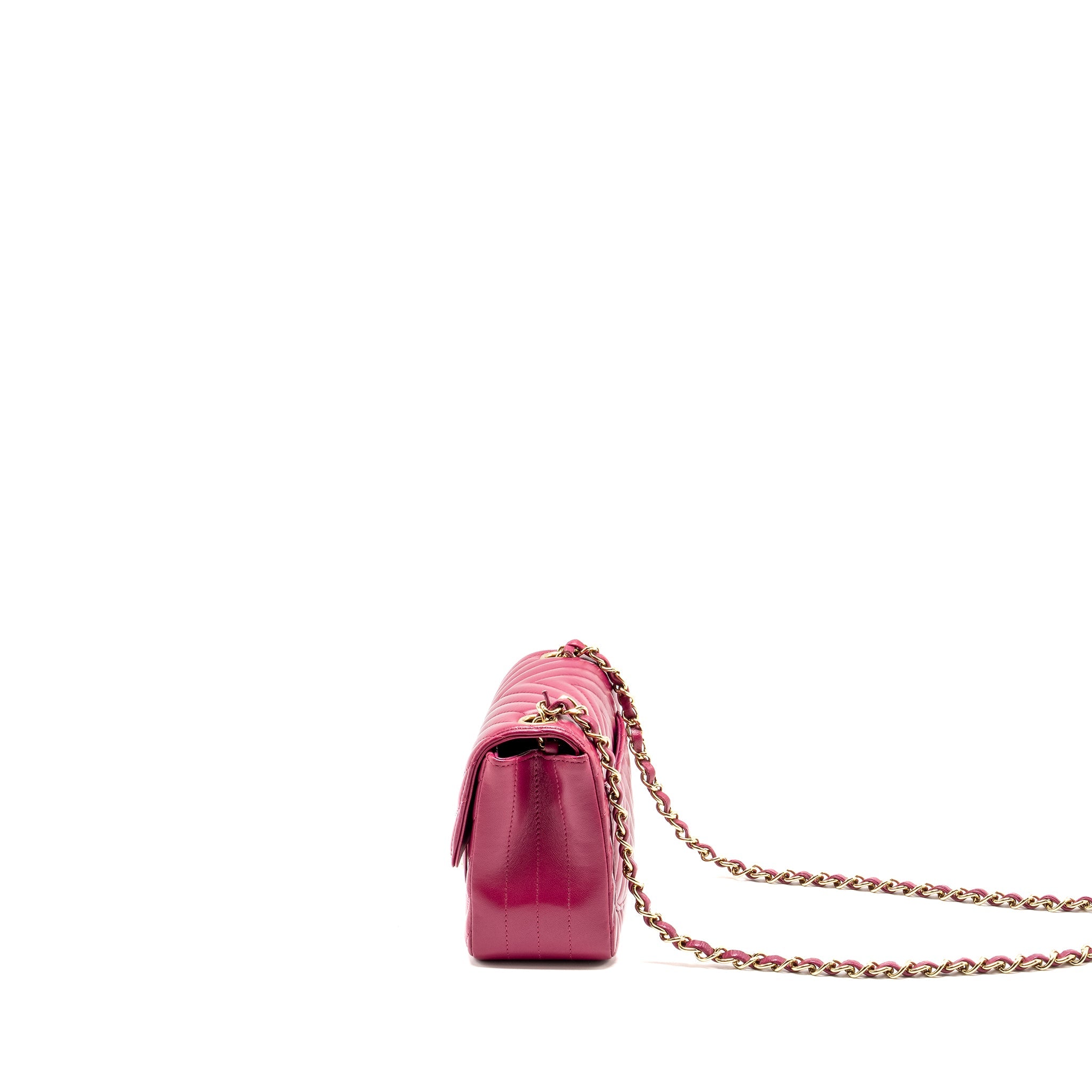 CHANEL MINI SQUARE CHEVRON LAMBSKIN RASPBERRY RED LGHW