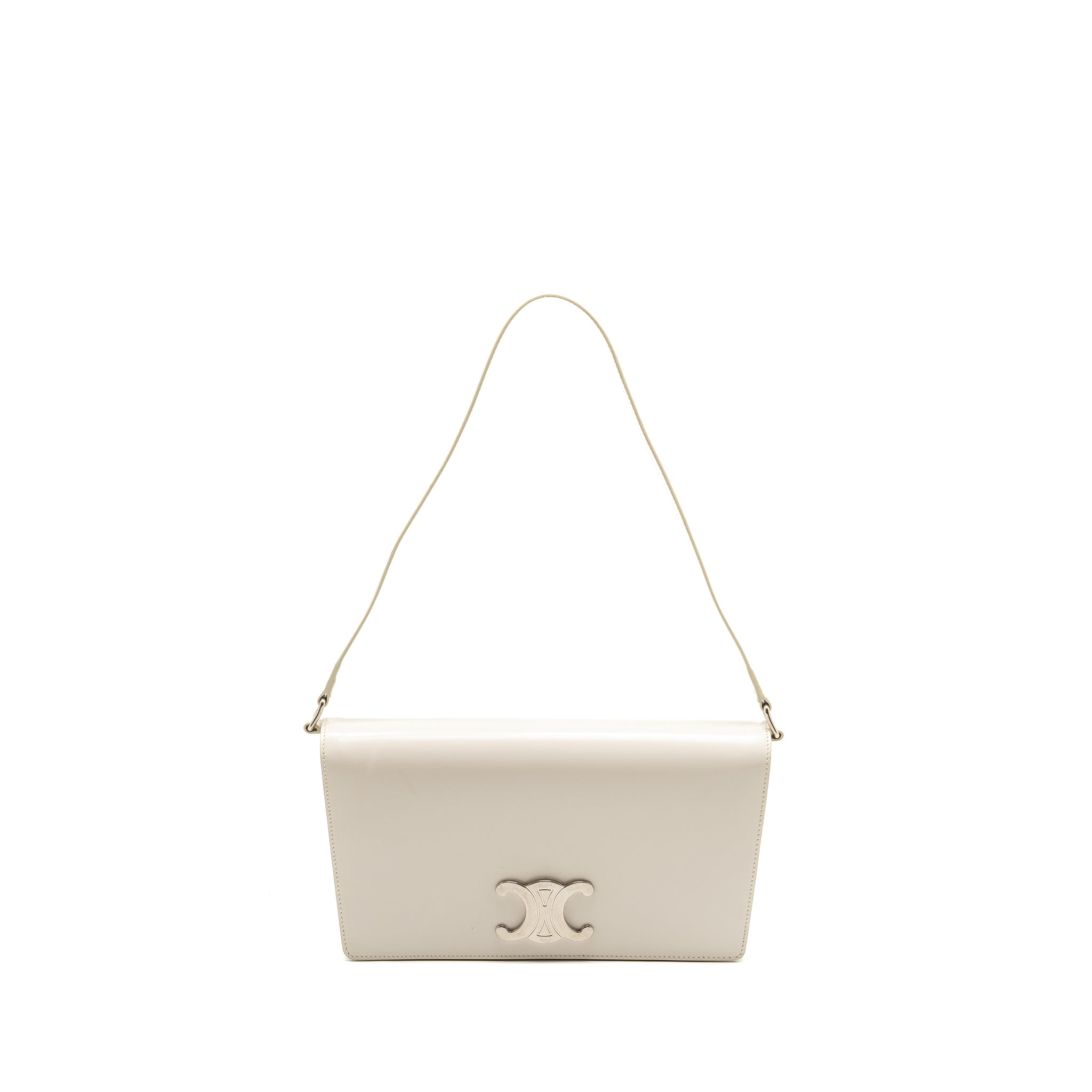 CELINE TRAPEZE TRIOMPHE SHOULDER BAG SHINY CALFSKIN WHITE SHW
