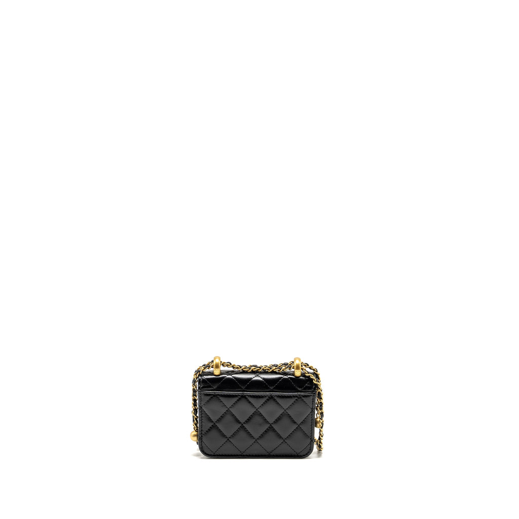 CHANEL 21A GOLD CRUSH MINI FLAP CLUTCH WITH ADJUSTABLE CHAIN CALFSKIN BLACK GHW