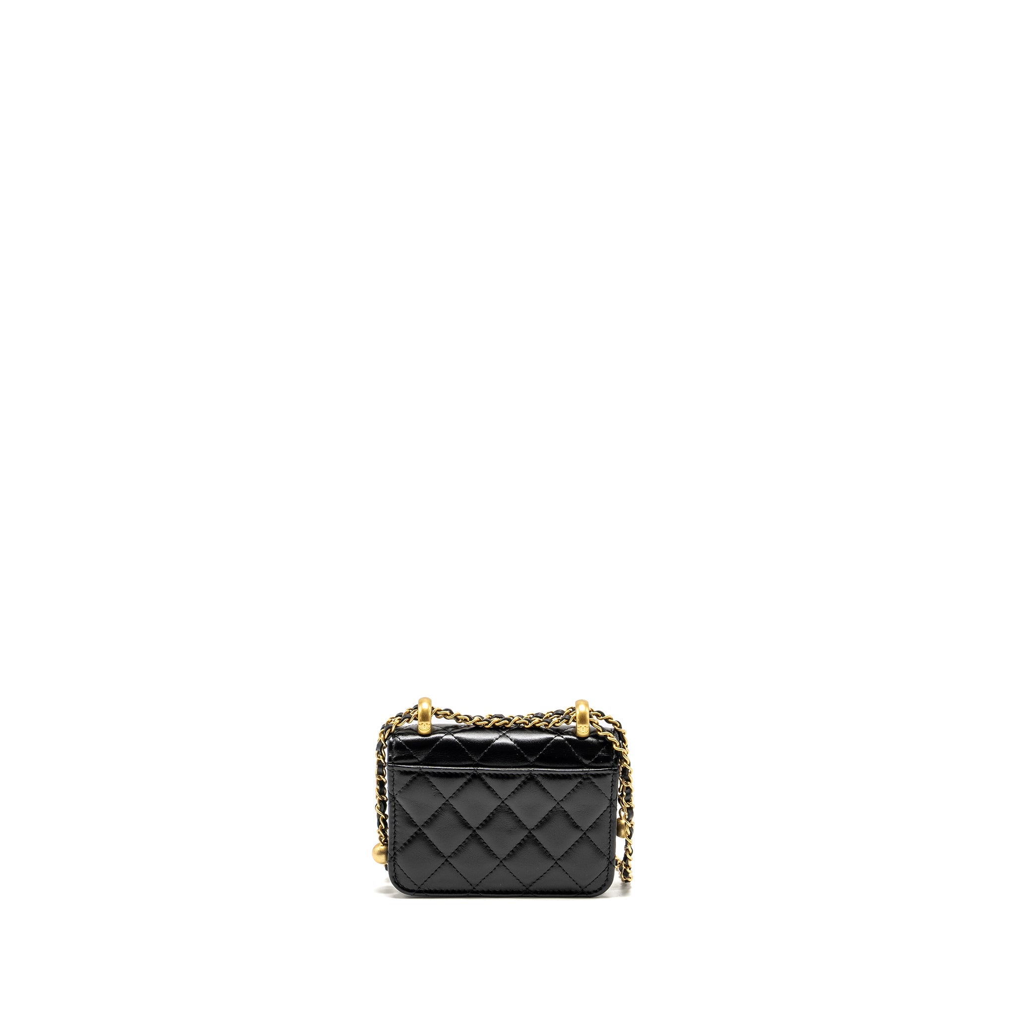 CHANEL 21A GOLD CRUSH MINI FLAP CLUTCH WITH ADJUSTABLE CHAIN CALFSKIN BLACK GHW