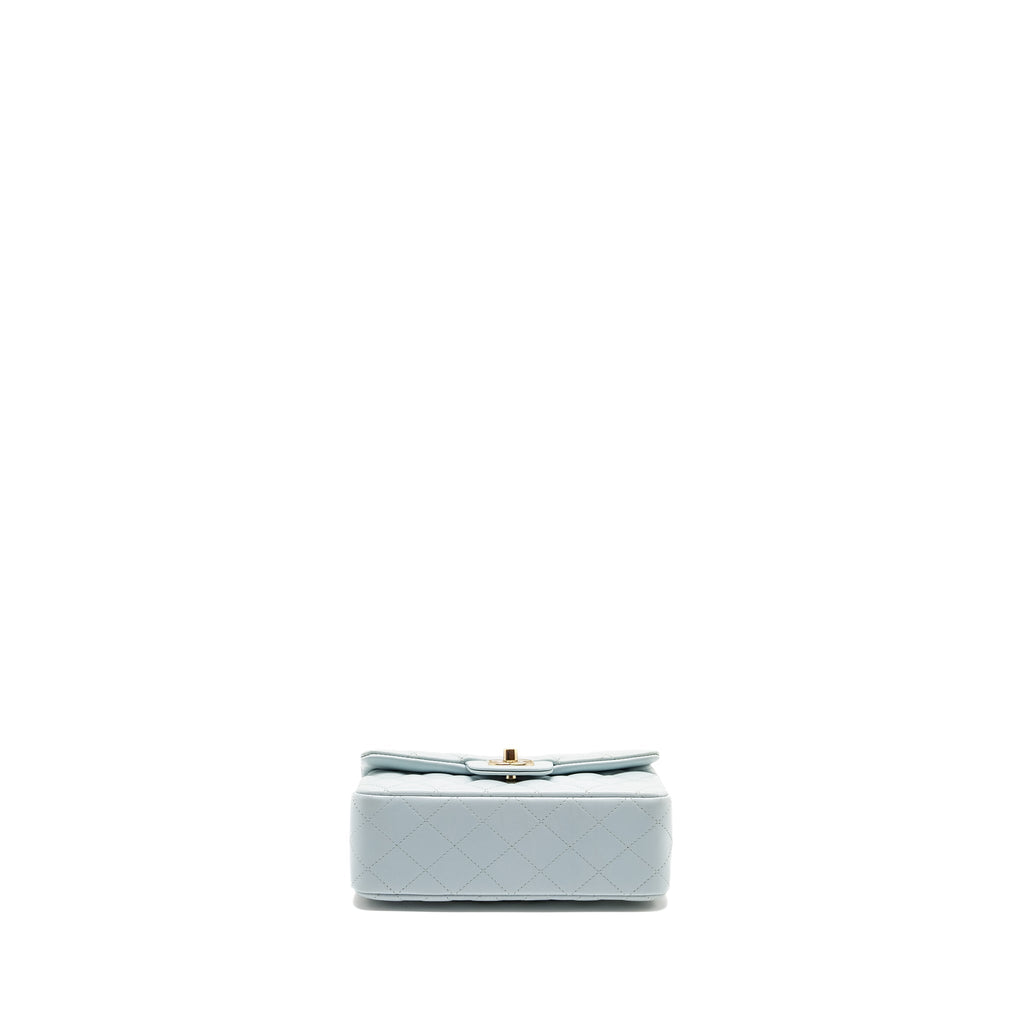 CHANEL TOP HANDLE MINI RECTANGULAR FLAP BAG LAMBSKIN LIGHT BLUE LGHW (MICROCHIP)