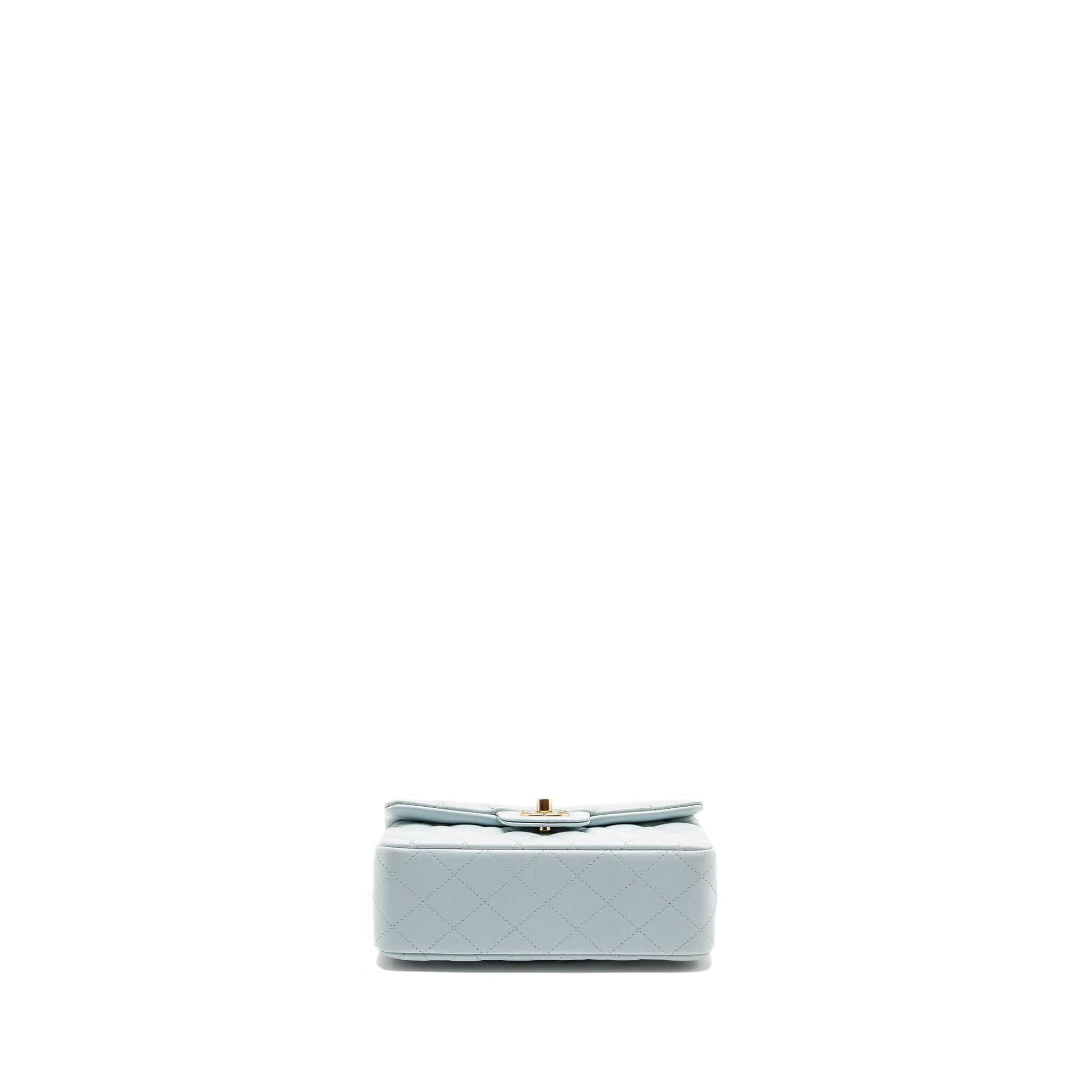 CHANEL TOP HANDLE MINI RECTANGULAR FLAP BAG LAMBSKIN LIGHT BLUE LGHW (MICROCHIP)