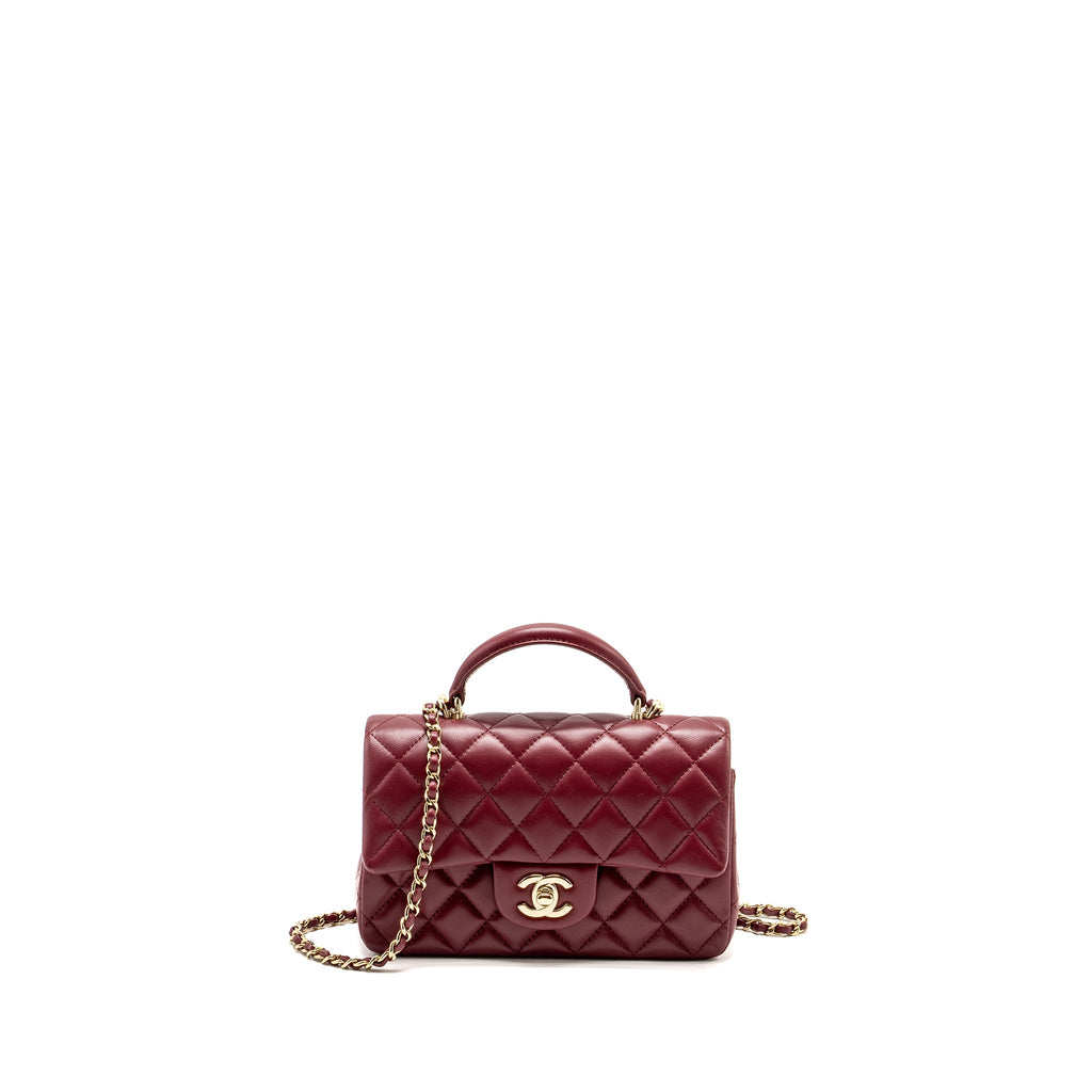 CHANEL TOP HANDLE MINI RECTANGULAR FLAP BAG LAMBSKIN BURGUNDY LGHW (MICROCHIP)