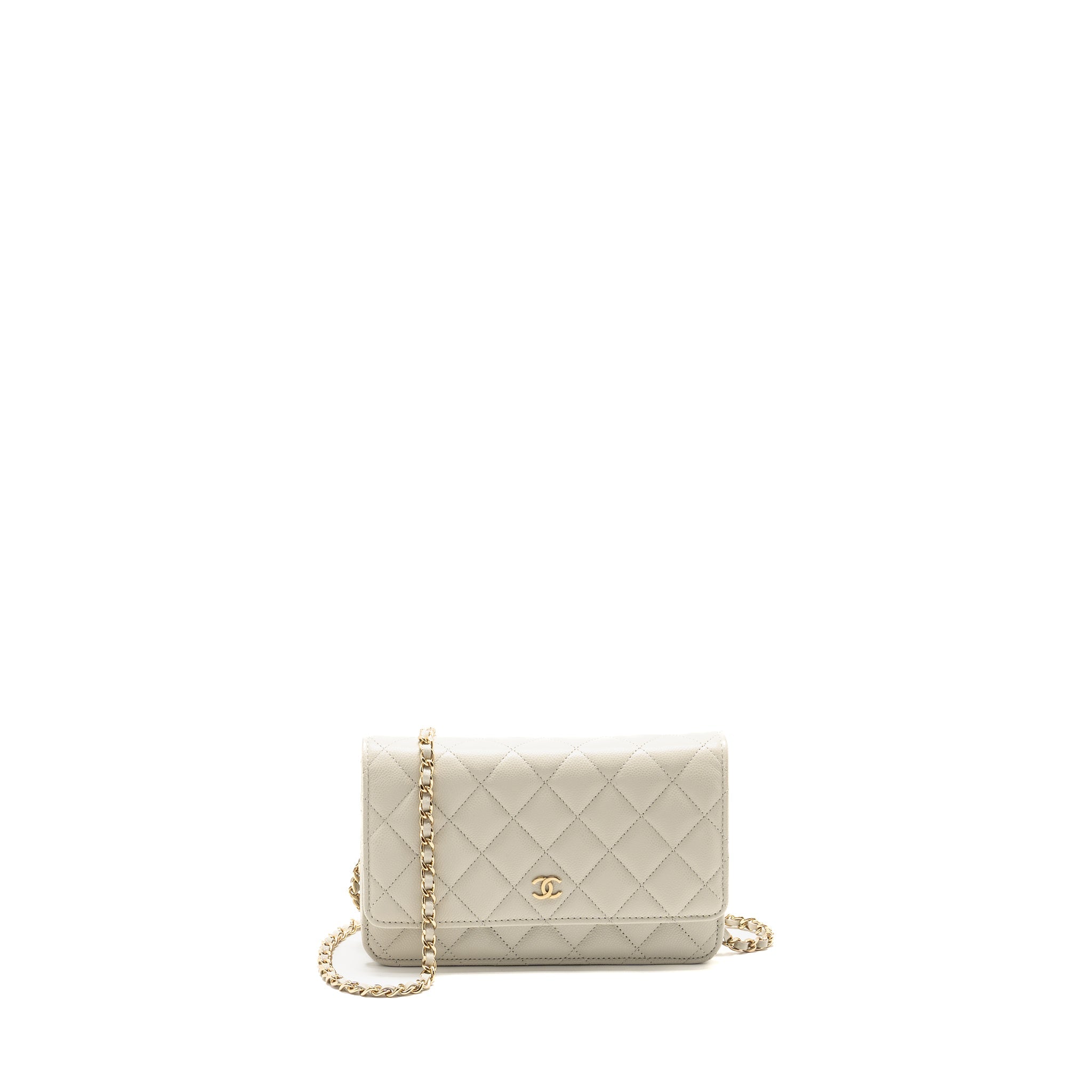 CHANEL CLASSIC WALLET ON CHAIN CAVIAR CREAMY WHITE LGHW(MICROCHIP)