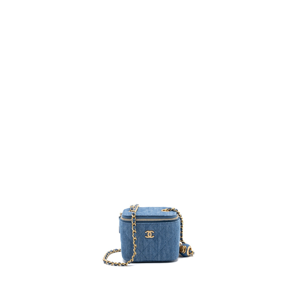 CHANEL PEARL CRUSH MINI VANITY WITH CHAIN DENIM BLUE GHW