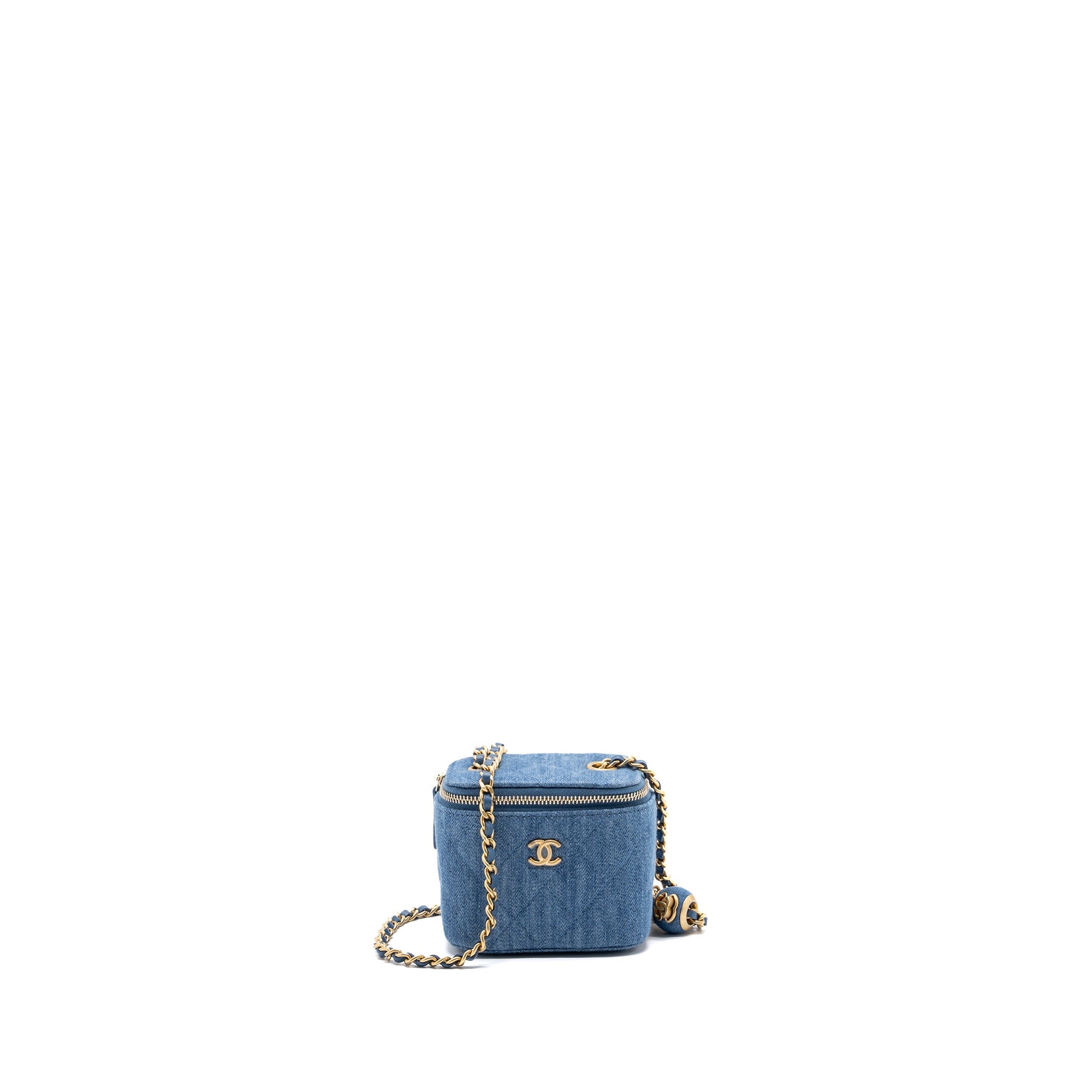 CHANEL PEARL CRUSH MINI VANITY WITH CHAIN DENIM BLUE GHW