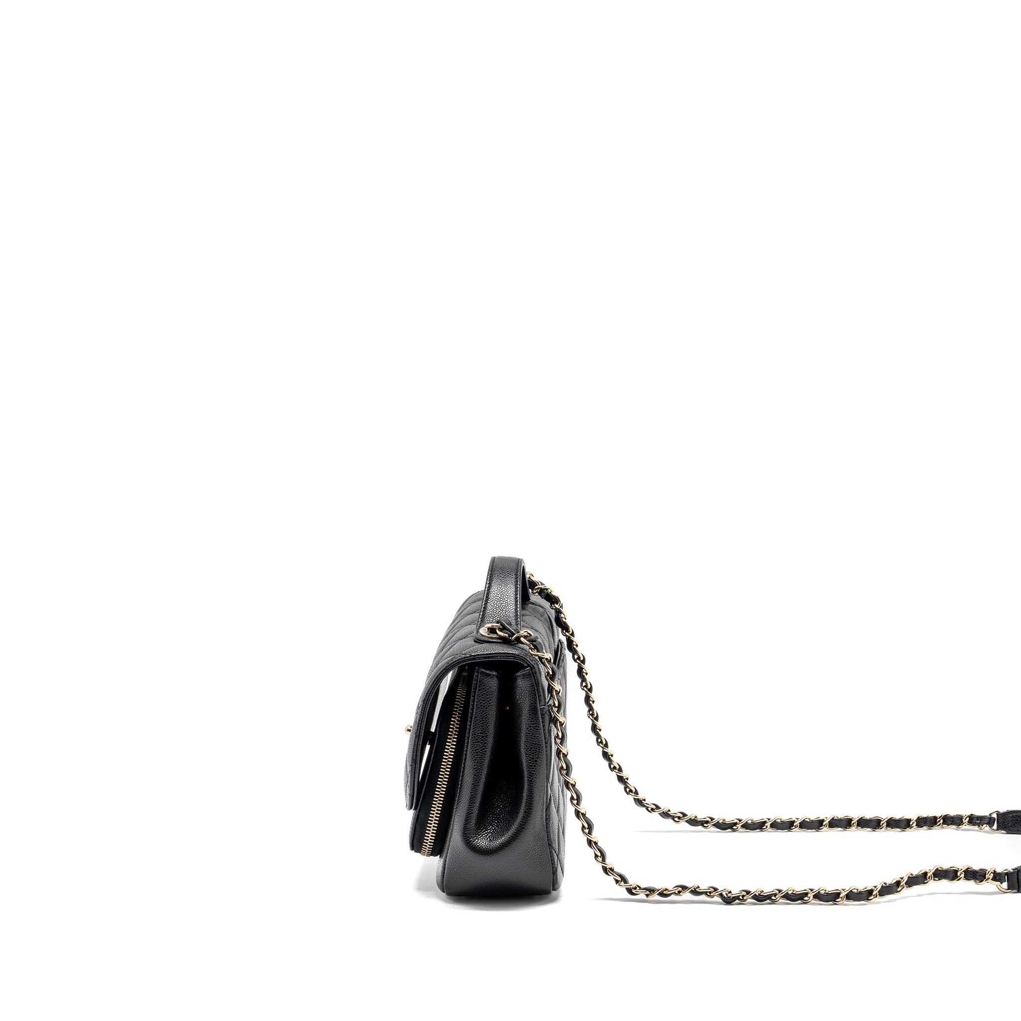 CHANEL MEDIUM BUSINESS AFFINITY CAVIAR BLACK LGHW (MICROCHIP)