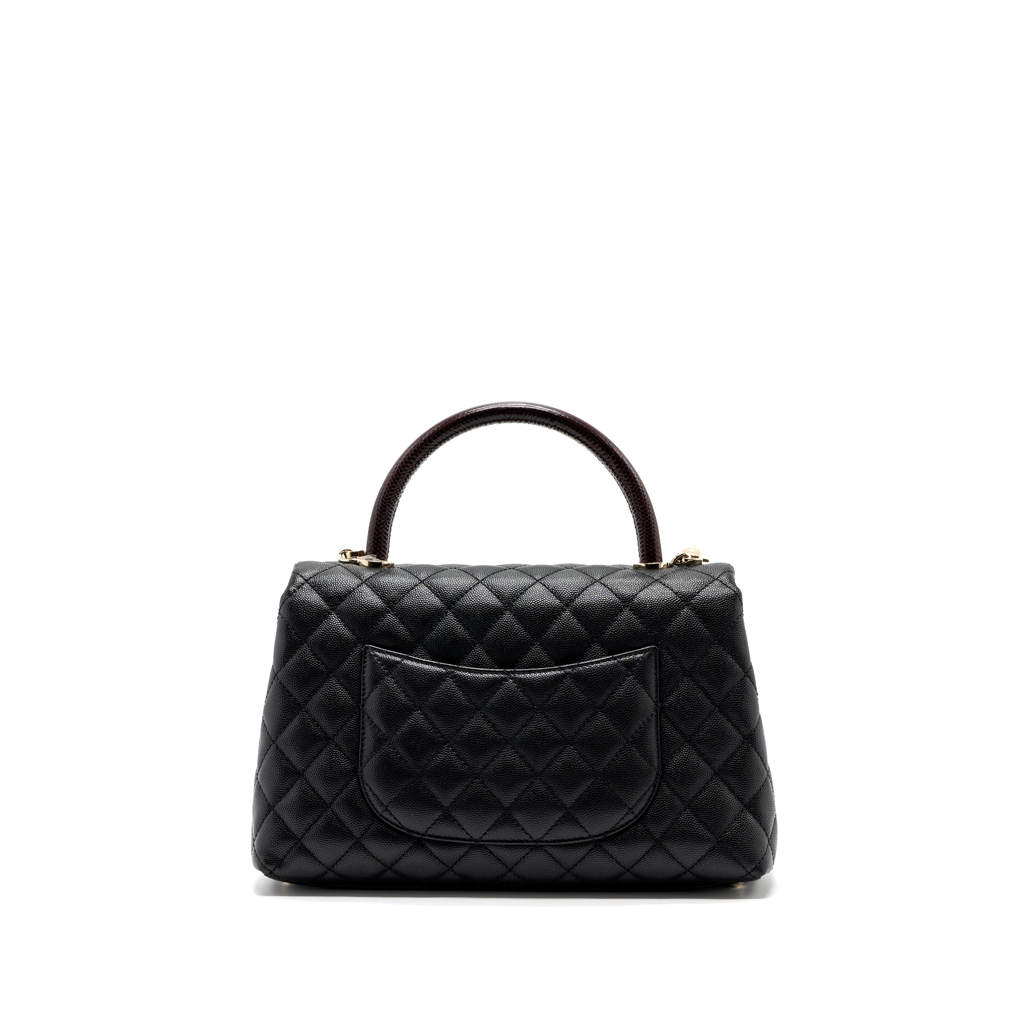 CHANEL MEDIUM COCO HANDLE FLAP BAG LIZARD EMBOSSED HANDLE CAVIAR BLACK LGHW