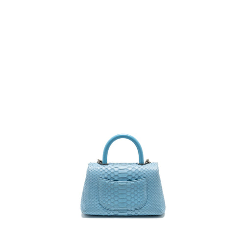 CHANEL SMALL COCO HANDLE PYTHON LIGHT BLUE RUTHENIUM HARDWARE