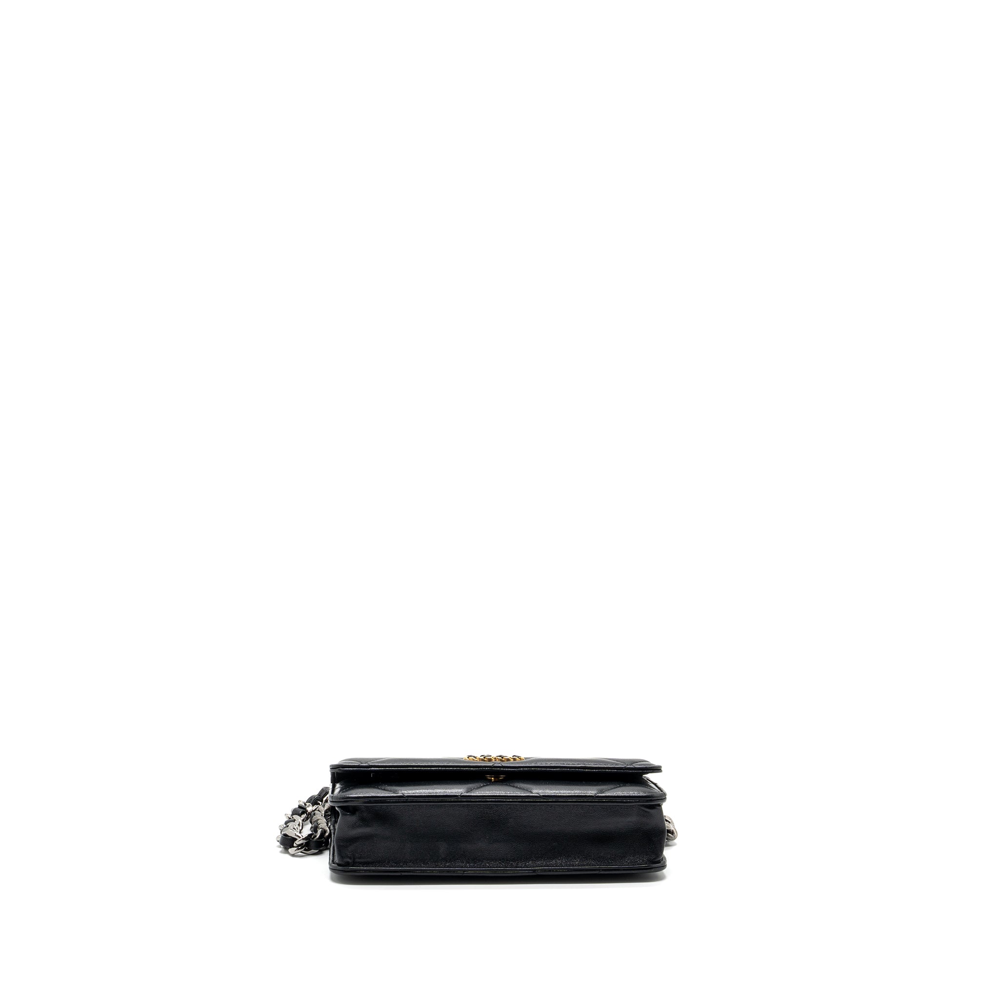 CHANEL 19 WALLET ON CHAIN LAMBSKIN BLACK MULTICOLOR HARDWARE (MICROCHIP)