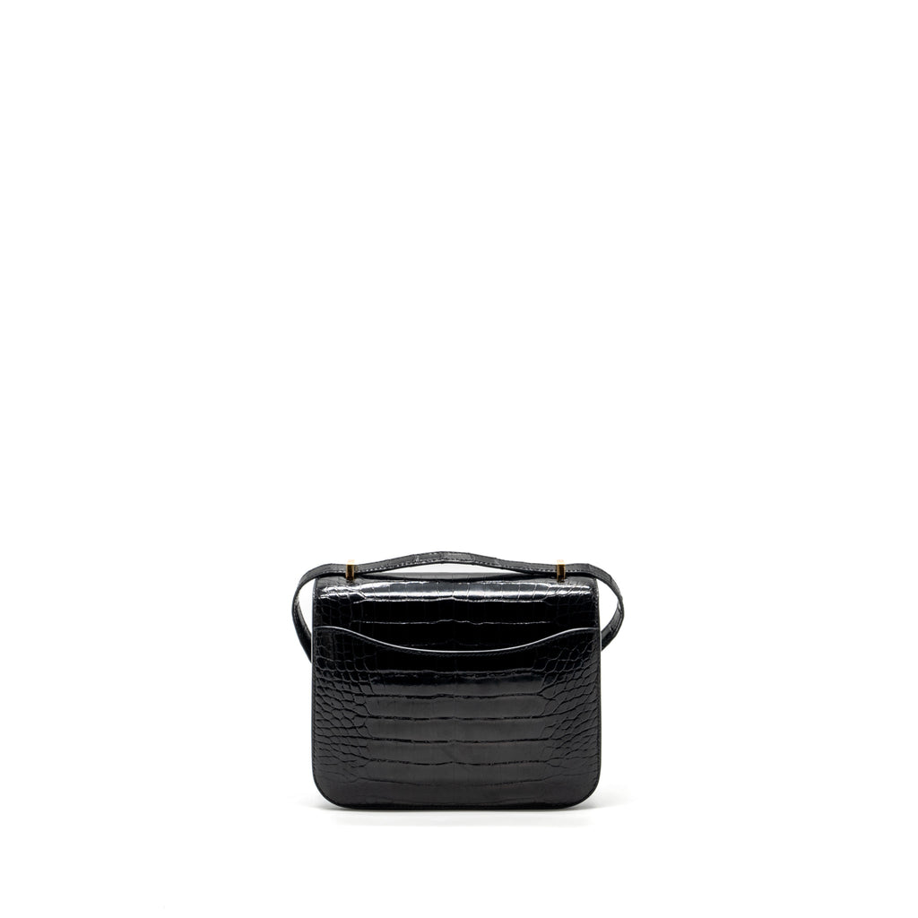 HERMES MINI CONSTANCE SHINY ALLIGATOR MISSISSIPPIENSIS BLACK GHW