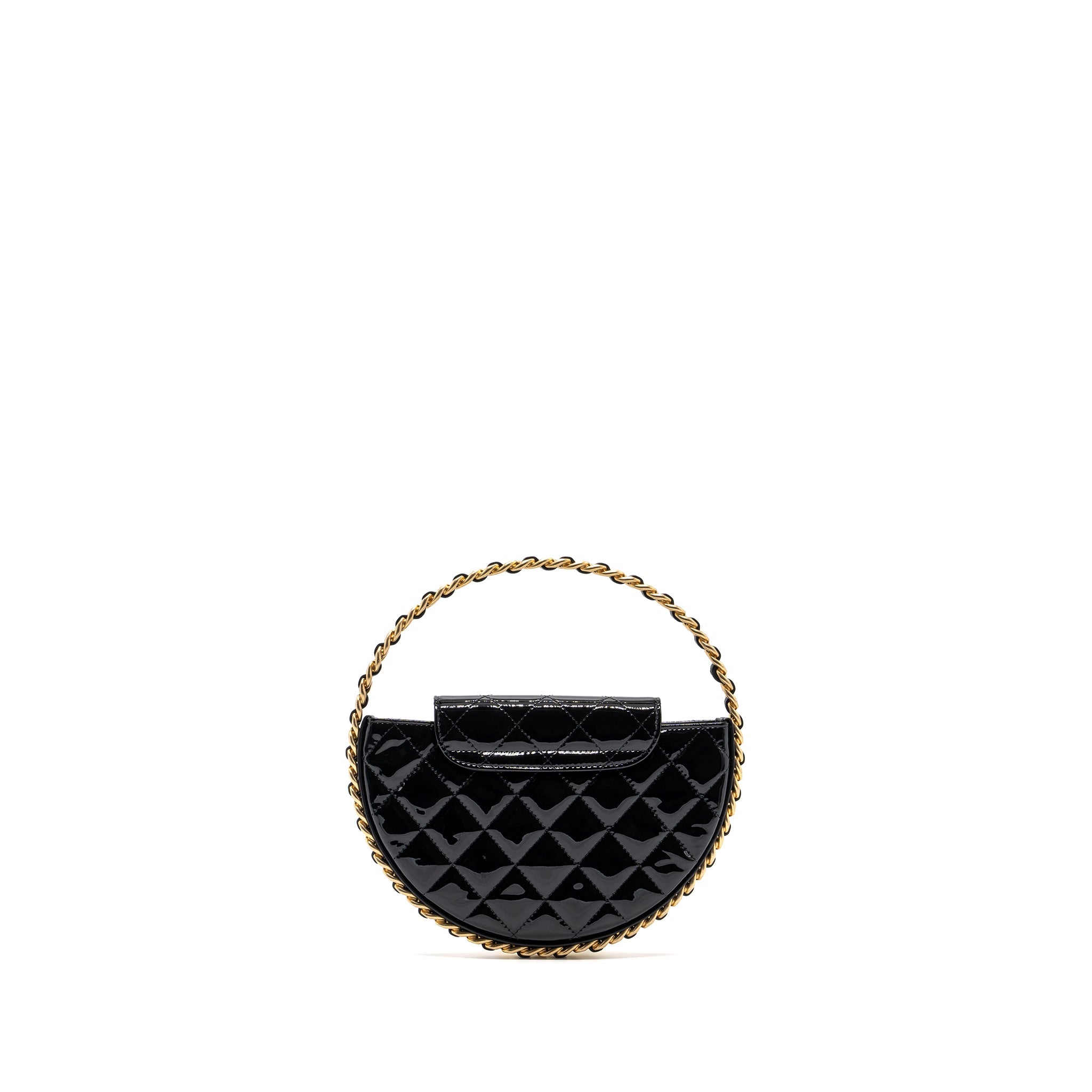 CHANEL 23K HOOP BAG PATENT BLACK GHW (MICROCHIP)