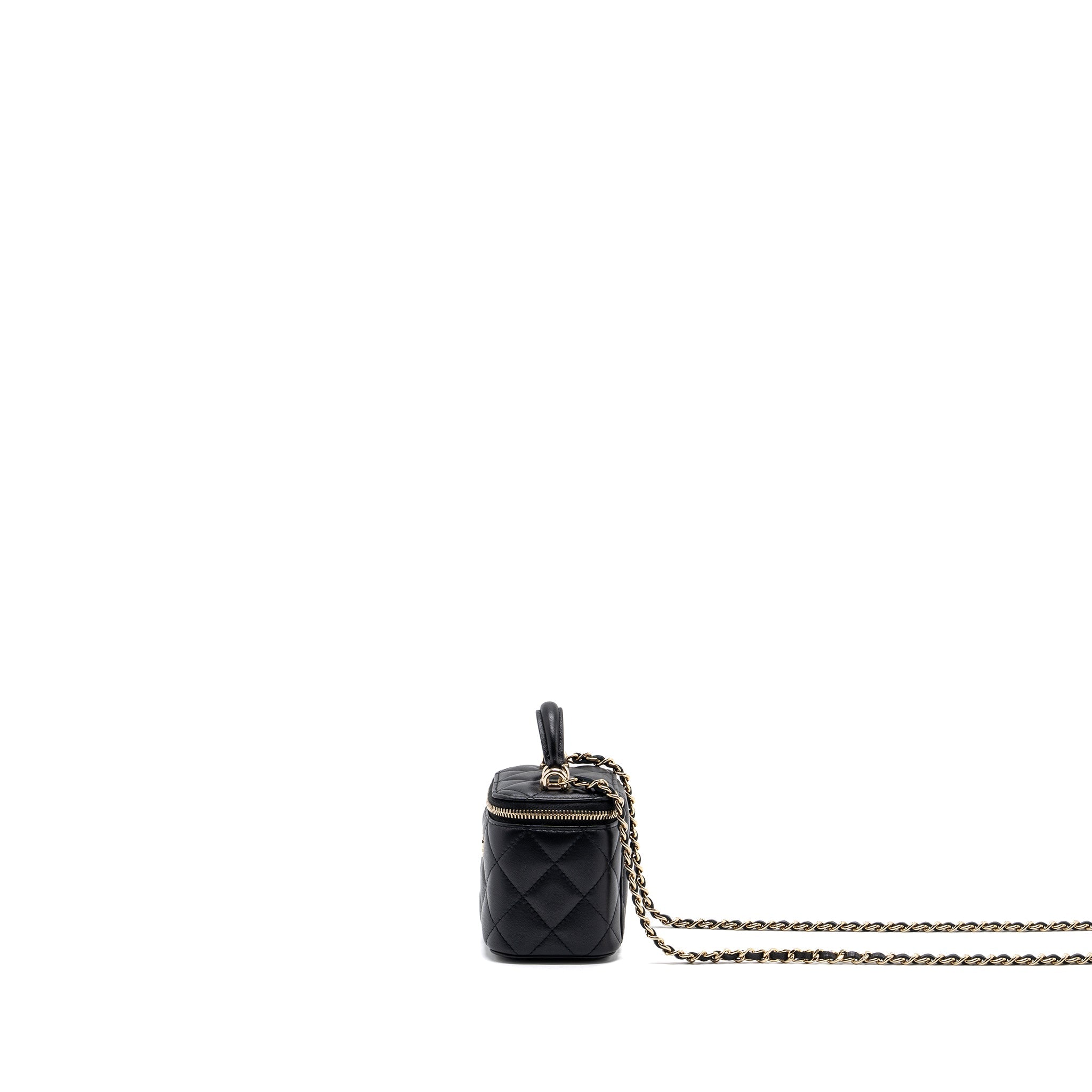 CHANEL TOP HANDLE MINI VANITY WITH CHAIN LAMBSKIN BLACK LGHW (MICROCHIP)