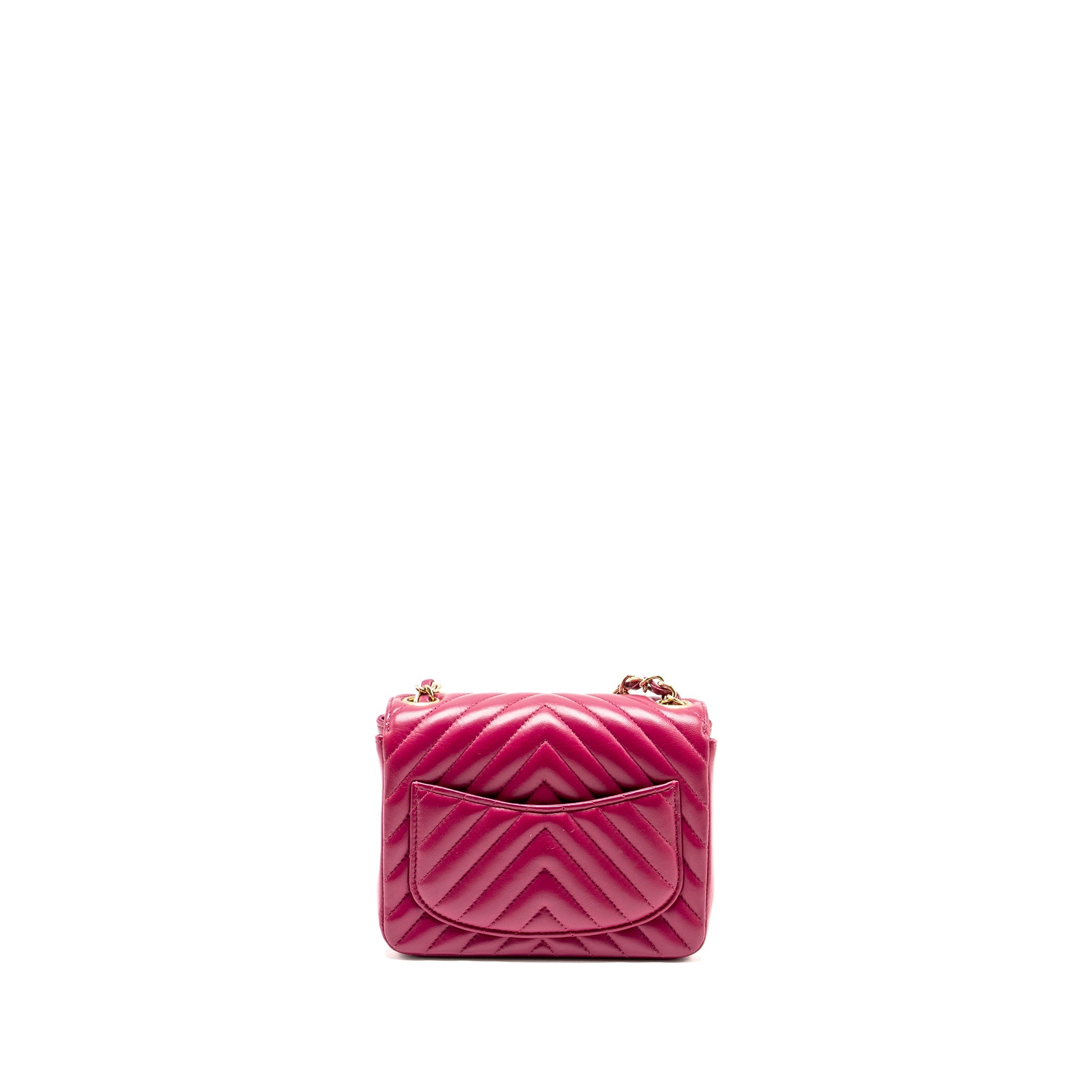 CHANEL MINI SQUARE CHEVRON LAMBSKIN RASPBERRY RED LGHW