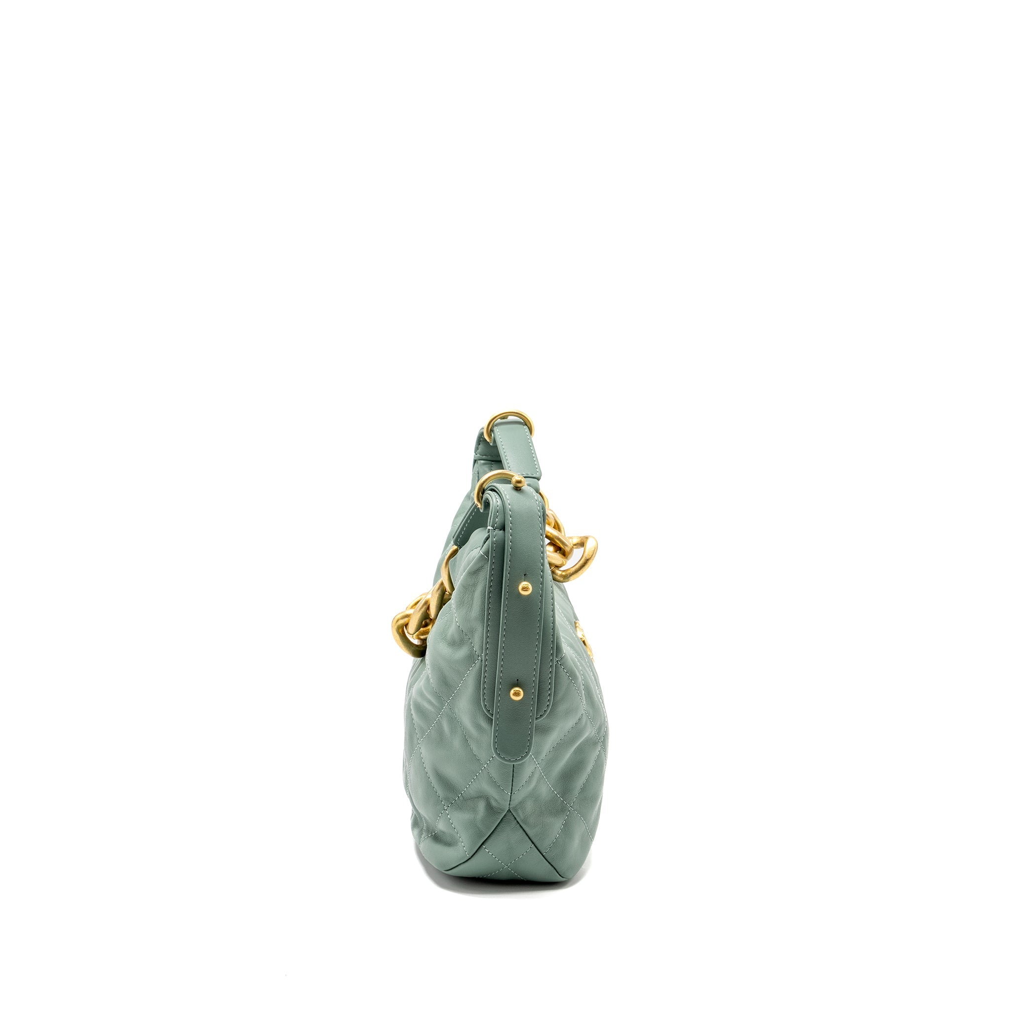 CHANEL 22C HOBO BAG WITH GIANT CHAIN CALFSKIN GREEN GHW (MICROCHIP)