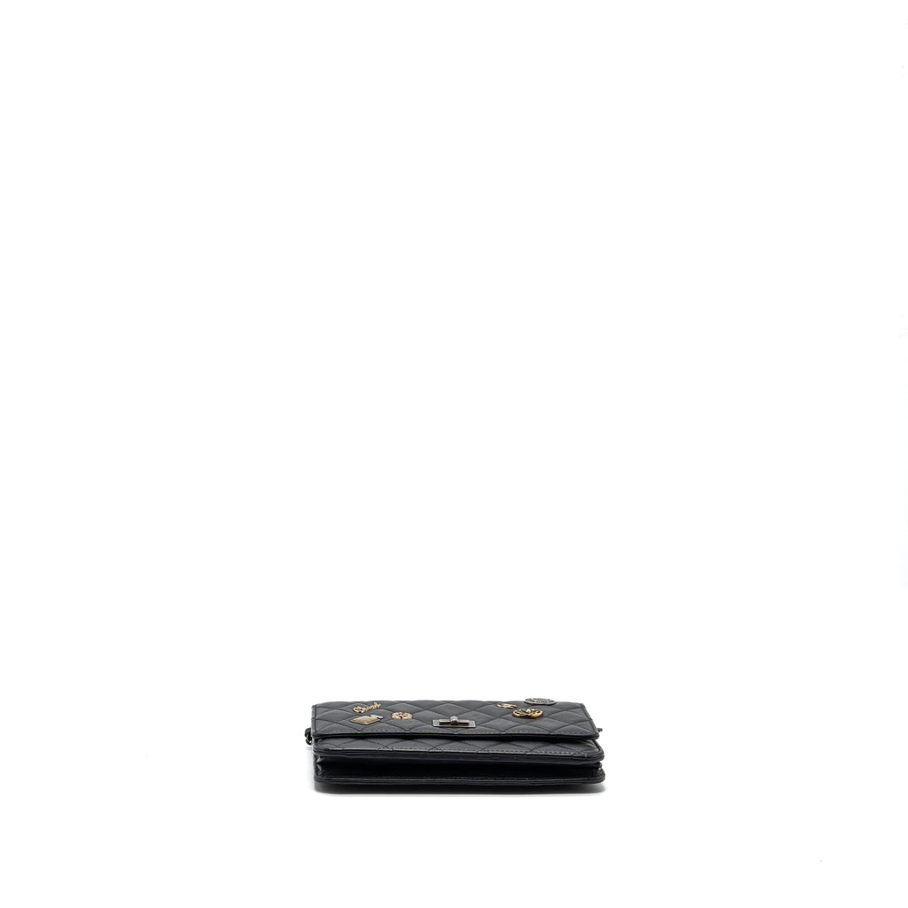 CHANEL 2.55 REISSUE LUCKY CHARMS WALLET ON CHAIN AGED CALFSKIN BLACK RUTHENIUM HARDWARE