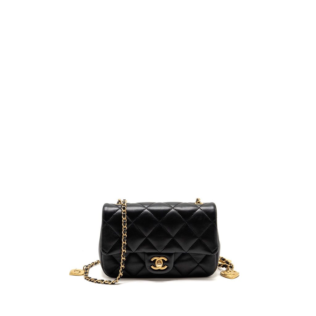 CHANEL 22B HEART CHAIN FLAP BAG LAMBSKIN BLACK GHW(MICROCHIP)