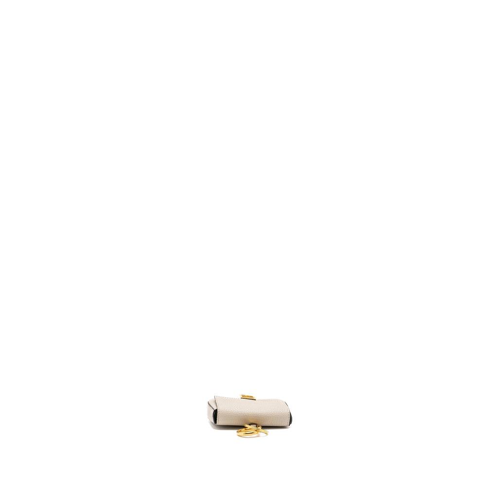 FENDI MINI BAGUETTE KEYRING CHARM CALFSKIN BEIGE GHW