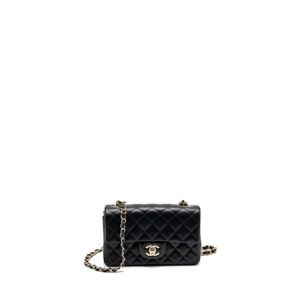 CHANEL MINI RECTANGULAR FLAP BAG LAMBSKIN BLACK LGHW (MICROCHIP)