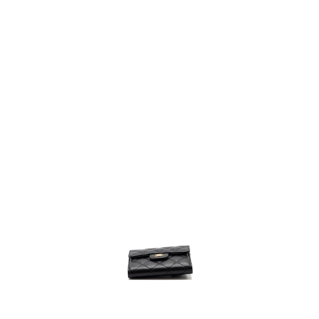 CHANEL CLASSIC SMALL COMPACT WALLET CAVIAR BLACK GHW (MICROCHIP)