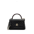 CHANEL MEDIUM COCO HANDLE FLAP BAG LIZARD EMBOSSED HANDLE CAVIAR BLACK LGHW
