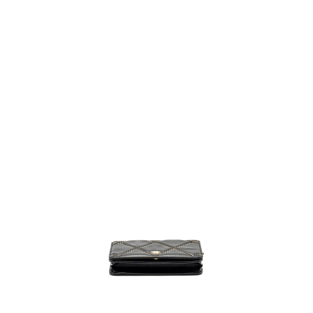 CHANEL QUILTED WALLET ON CHAIN SHINY CALFSKIN BLACK GHW (MICROCHIP)