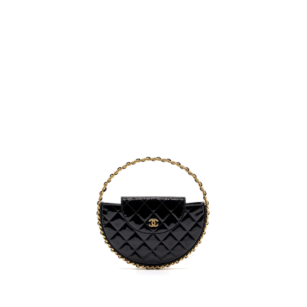 CHANEL 23K HOOP BAG PATENT BLACK GHW (MICROCHIP)
