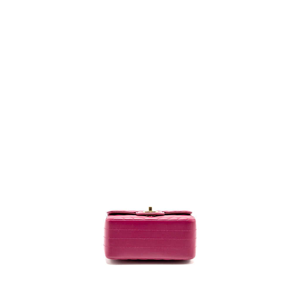 CHANEL MINI SQUARE CHEVRON LAMBSKIN RASPBERRY RED LGHW