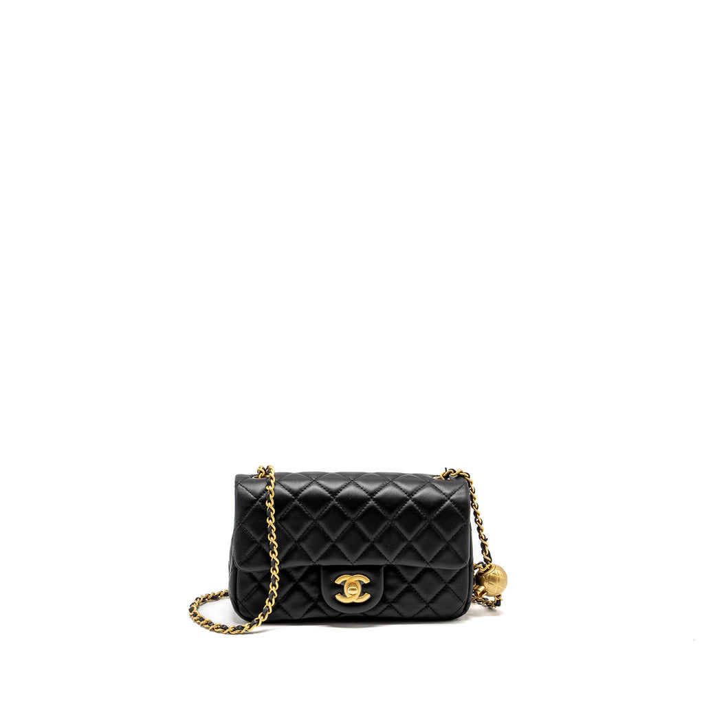CHANEL PEARL CRUSH MINI RECTANGULAR FLAP BAG LAMBSKIN BLACK GHW (MICROCHIP)