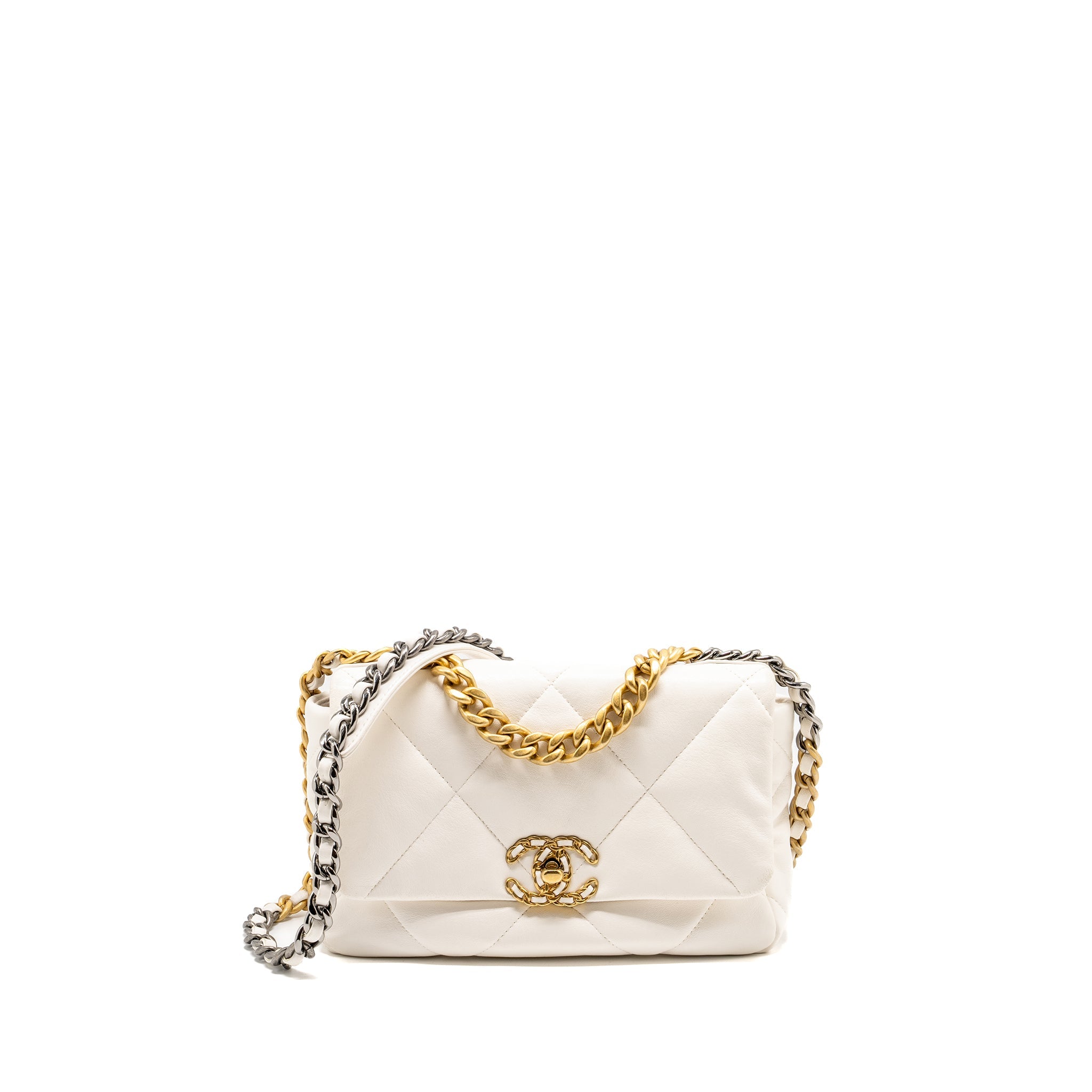 CHANEL SMALL 19 BAG LAMBSKIN WHITE MULTICOLOUR HARDWARE