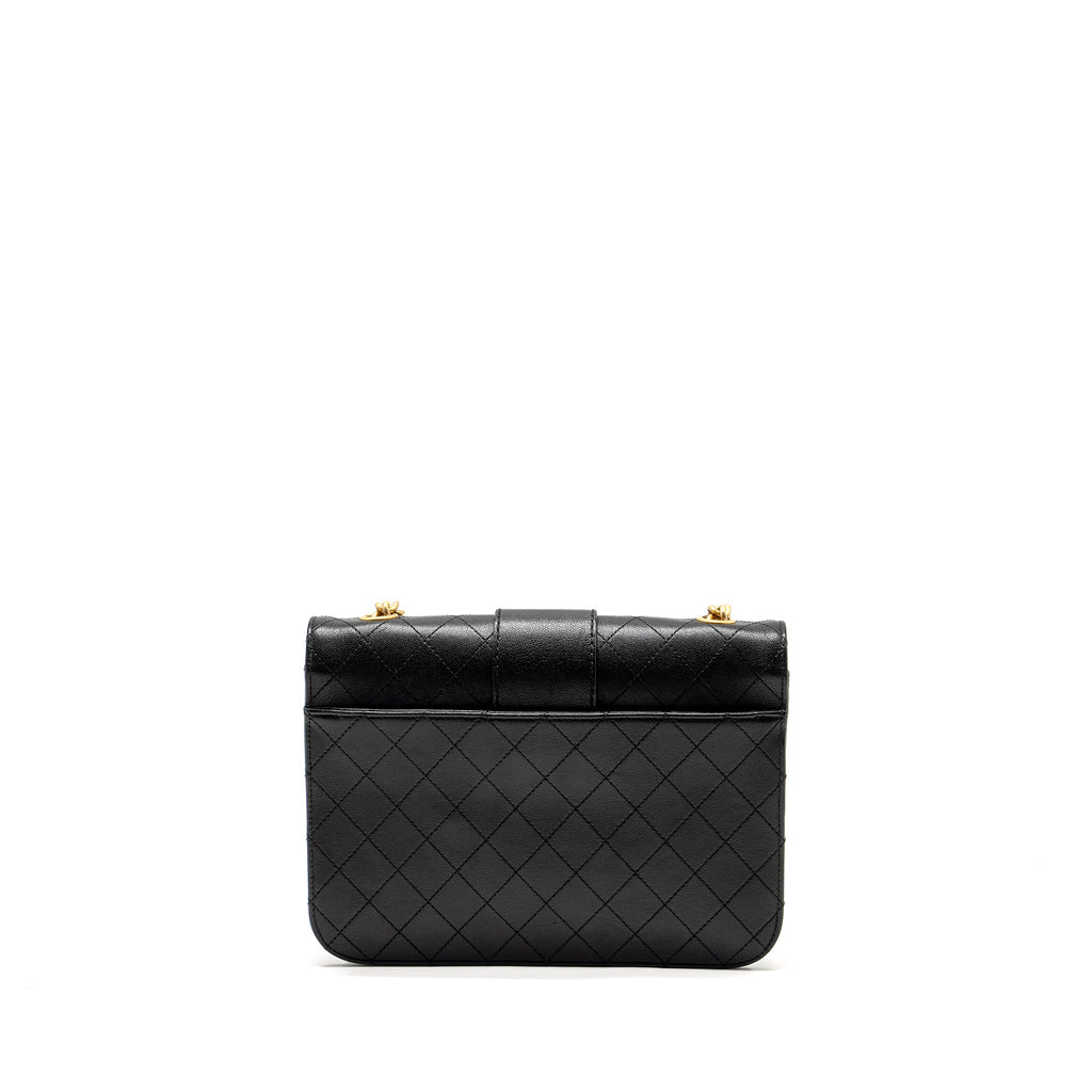 CHANEL GRAPHIC CHIC FRONT CHAIN QUILTED FLAP BAG SHEEPSKIN BLACK GHW