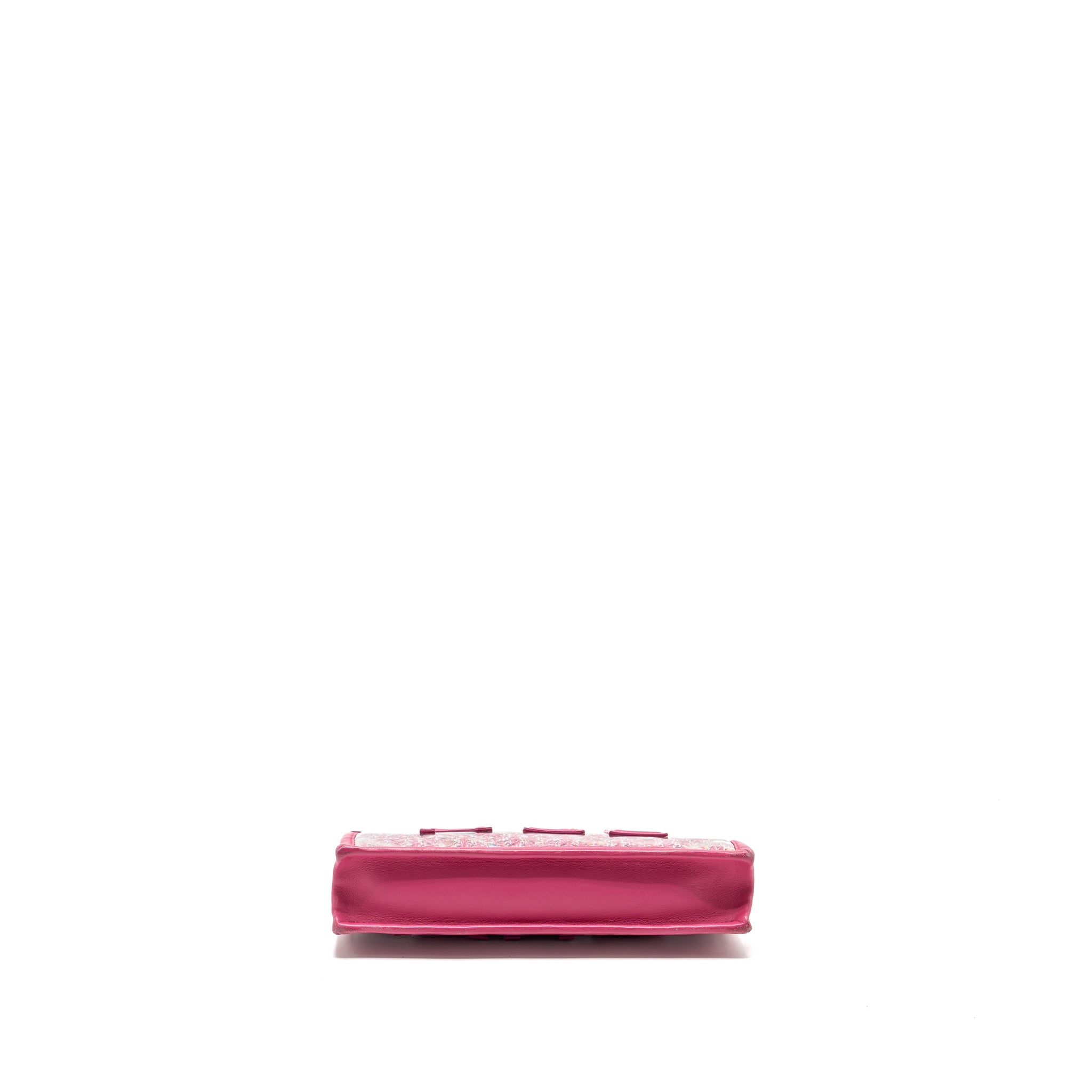 CHANEL 19S LOGO POUCH TWEED/PVC PINK GHW
