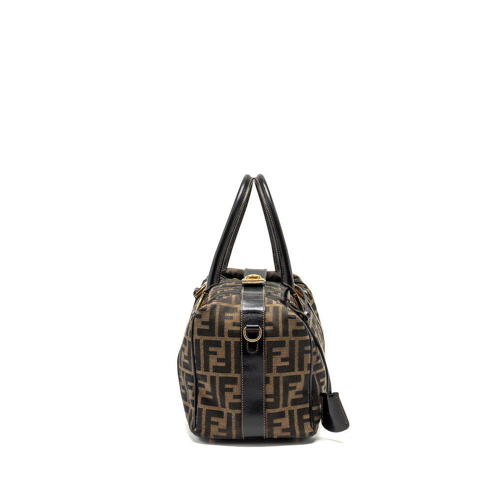 FENDI VINTAGE HANDLE BOWLING BAG CANVAS BROWN GHW