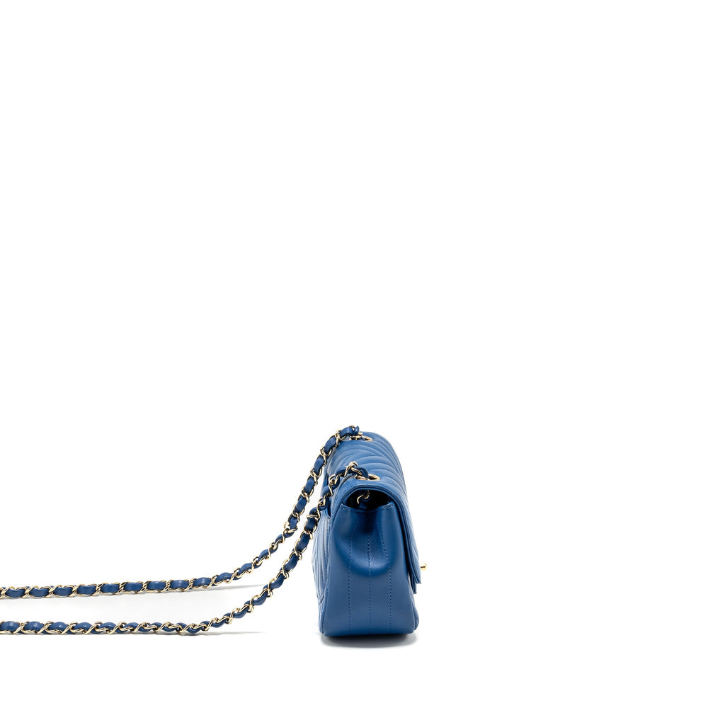 CHANEL MINI SQUARE CHEVRON LAMBSKIN BLUE LGHW