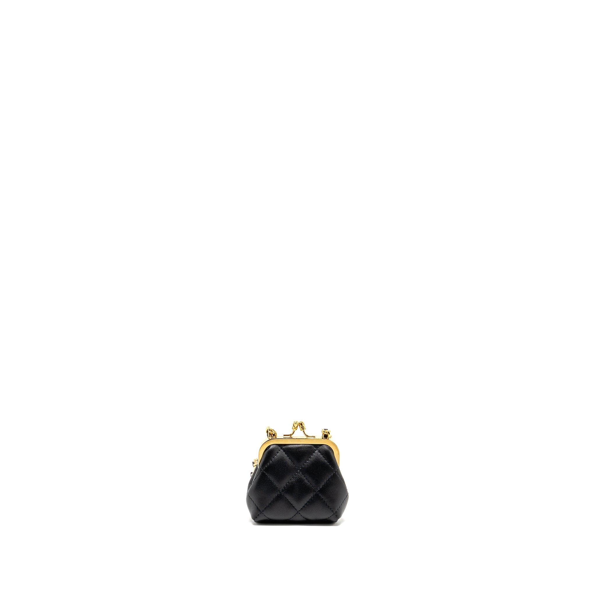 CHANEL 23P MINI COIN PURSE WITH CHAIN CALFSKIN BLACK LGHW(MICROCHIP)