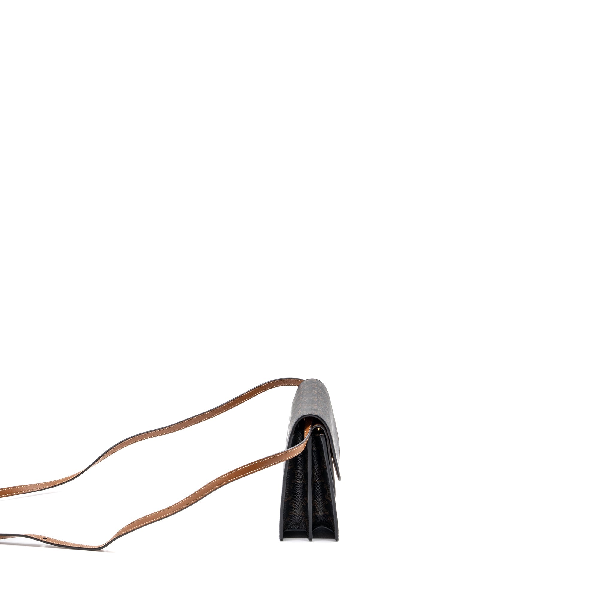 CELINE WALLET ON STRAP TRIOMPHE CANVAS / SMOOTH LAMBSKIN TAN WITH GHW