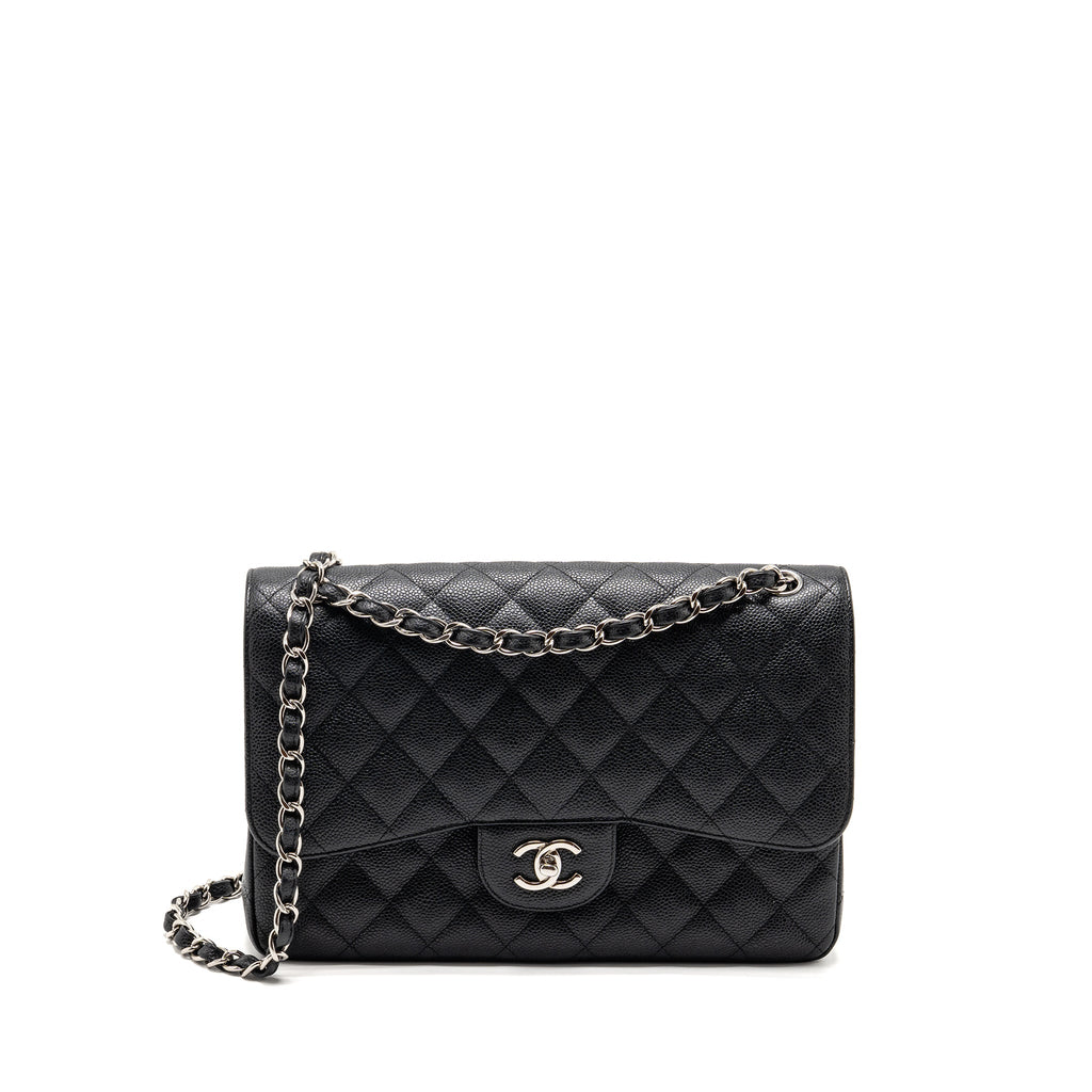 CHANEL JUMBO CLASSIC DOUBLE FLAP BAG CAVIAR BLACK SHW