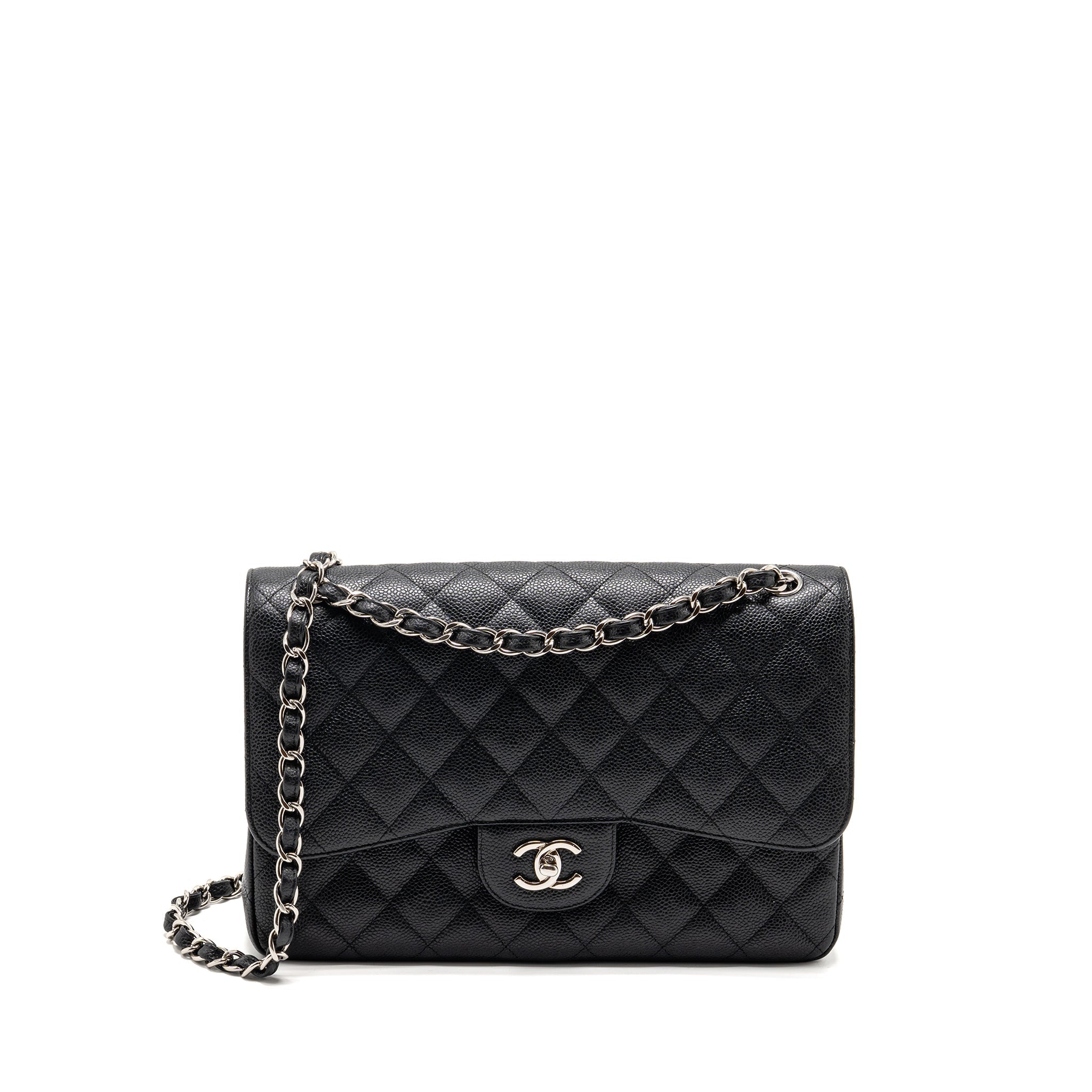 CHANEL JUMBO CLASSIC DOUBLE FLAP BAG CAVIAR BLACK SHW