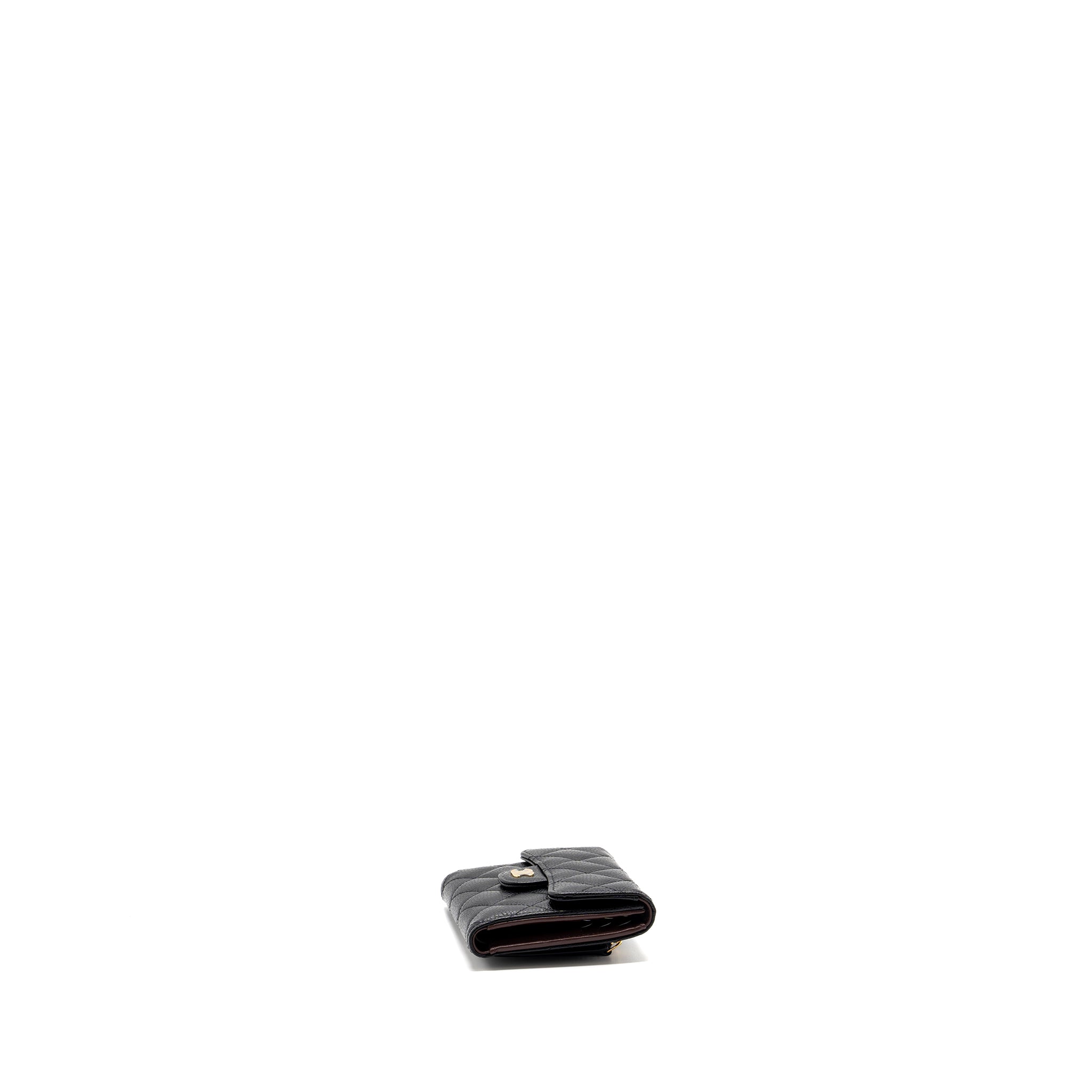 CHANEL CLASSIC SMALL COMPACT WALLET CAVIAR BLACK GHW (MICROCHIP)