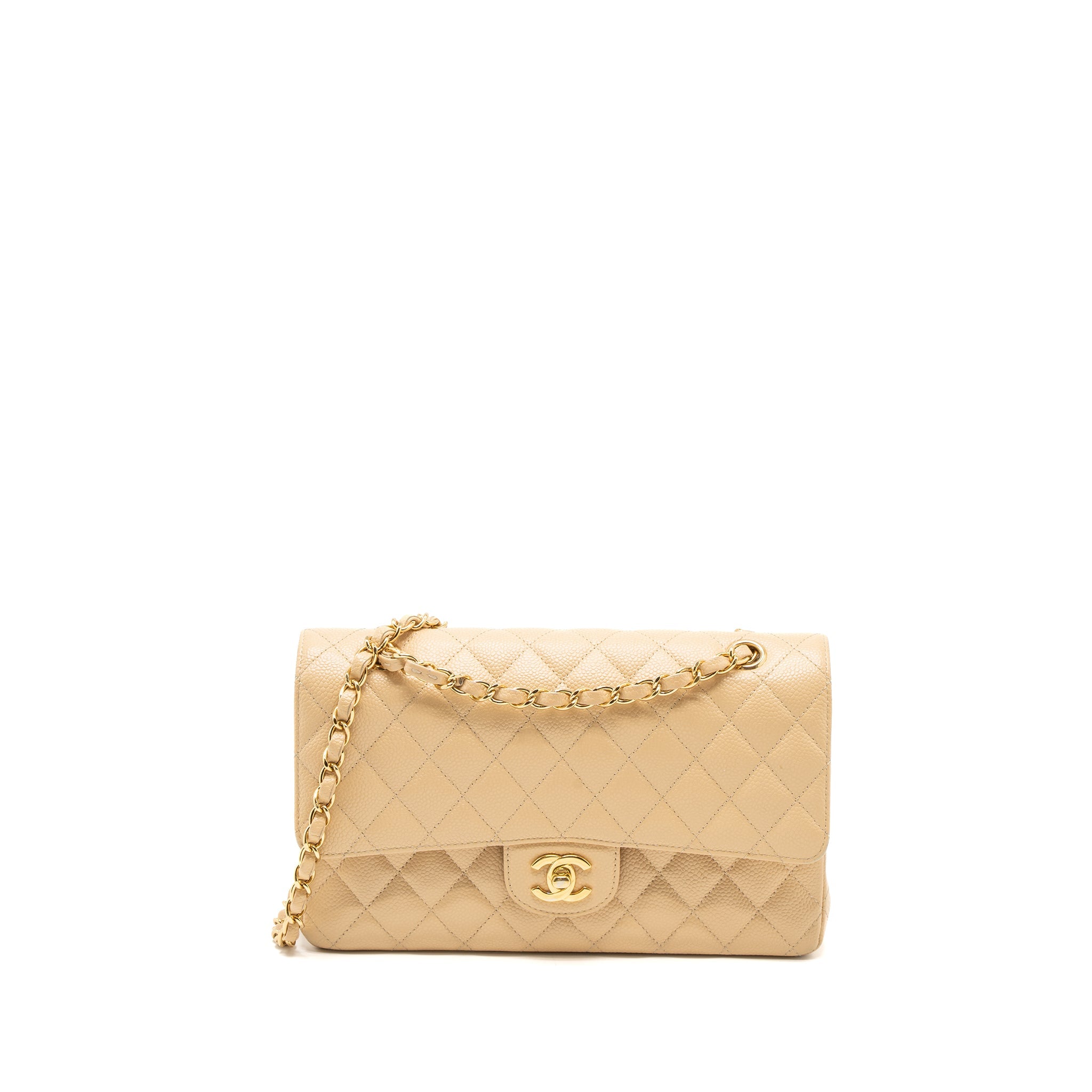 CHANEL MEDIUM CLASSIC DOUBLE FLAP BAG CAVIAR BEIGE GHW