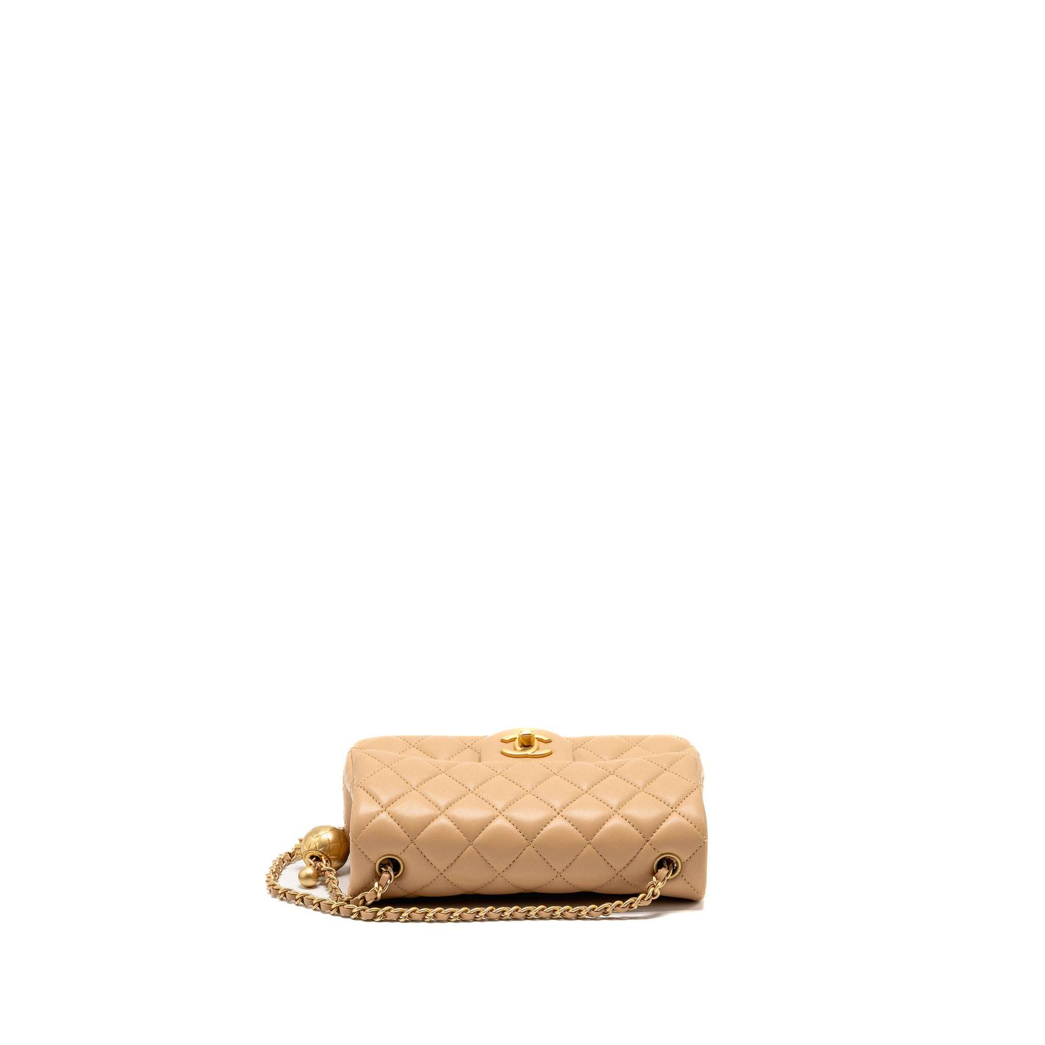 CHANEL PEARL CRUSH MINI RECTANGULAR FLAP BAG LAMBSKIN BEIGE GHW (MICROCHIP)