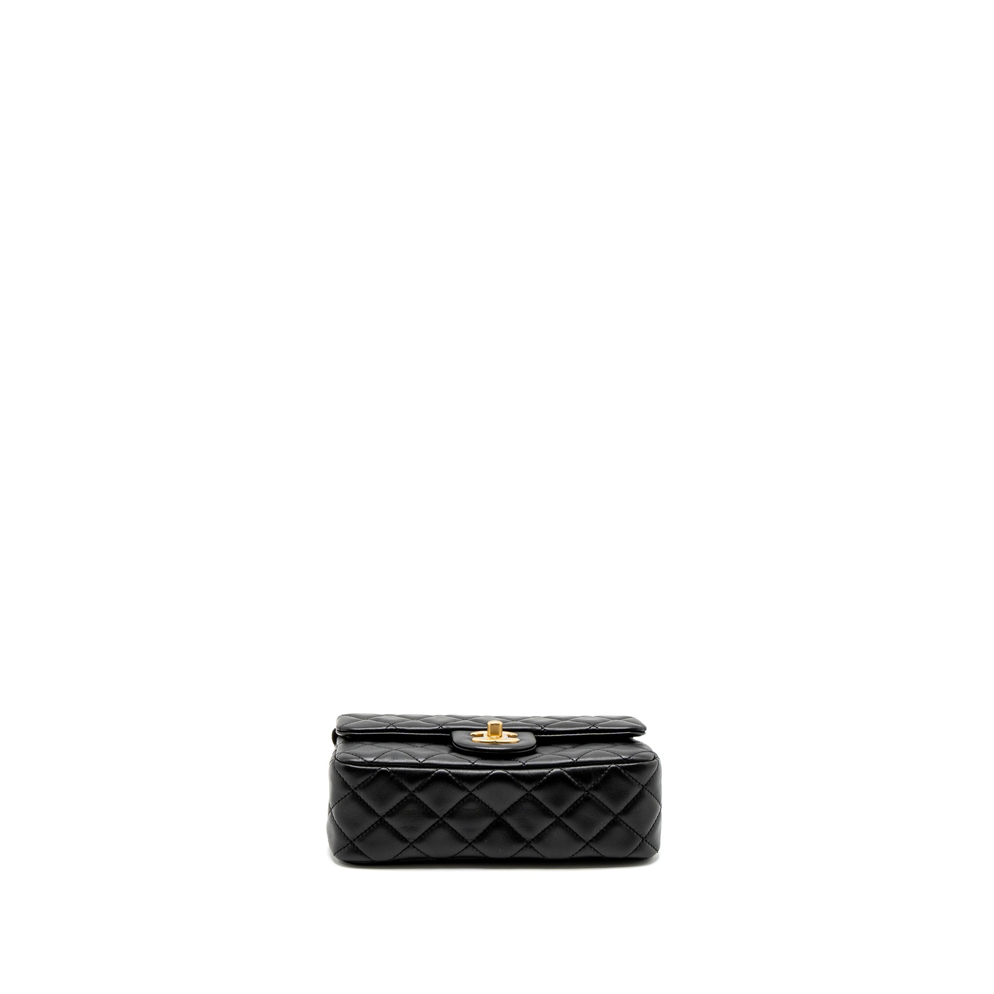 CHANEL PEARL CRUSH MINI RECTANGULAR LAMBSKIN BLACK BRUSHED GHW (MICROCHIP)